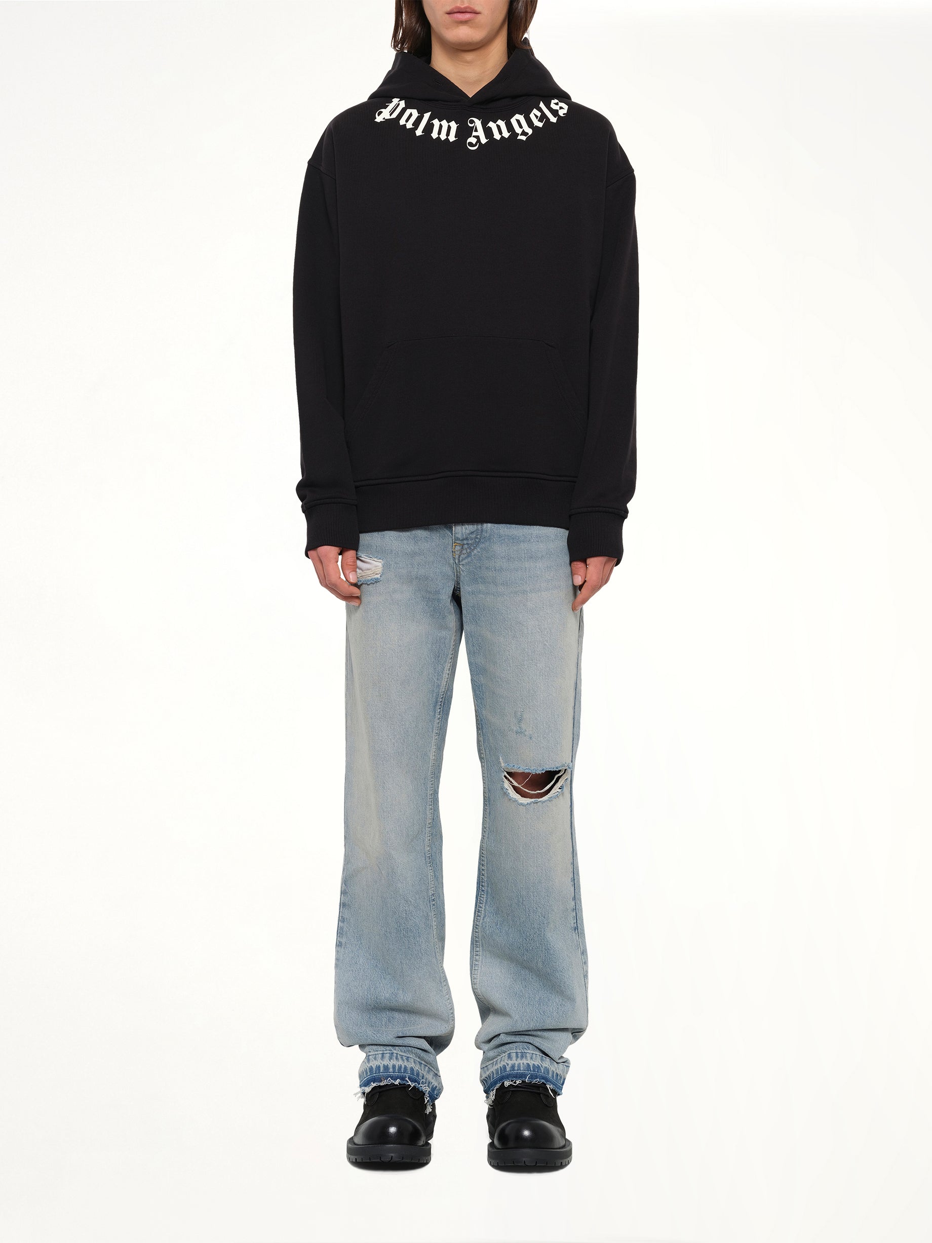 Neck Logo Regular Hoodie in Black/Off White