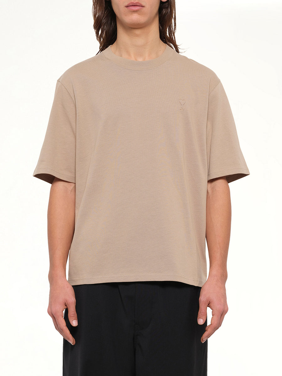 Tonal Embossed Ami De Coeur T-Shirt in Beige