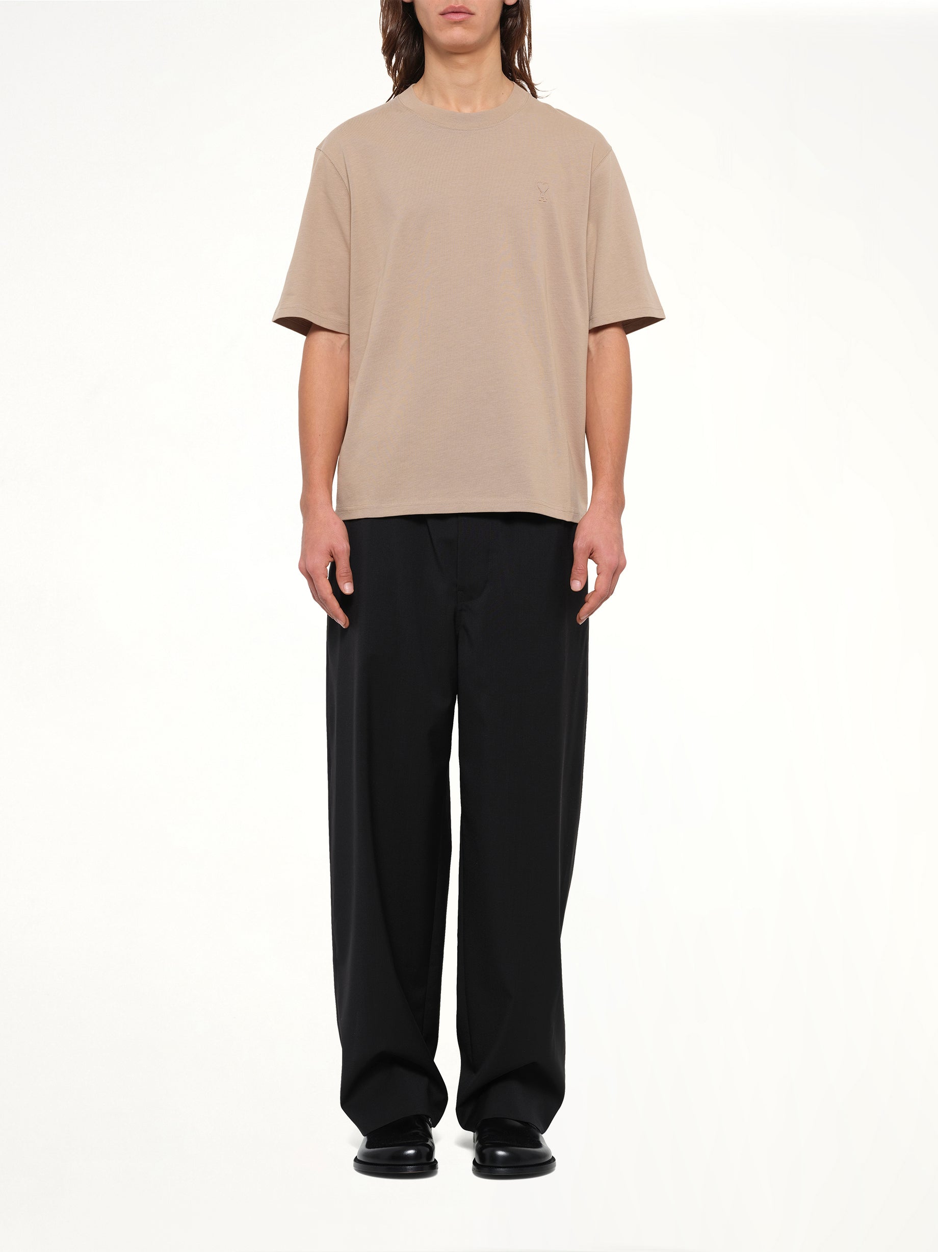 Tonal Embossed Ami De Coeur T-Shirt in Beige