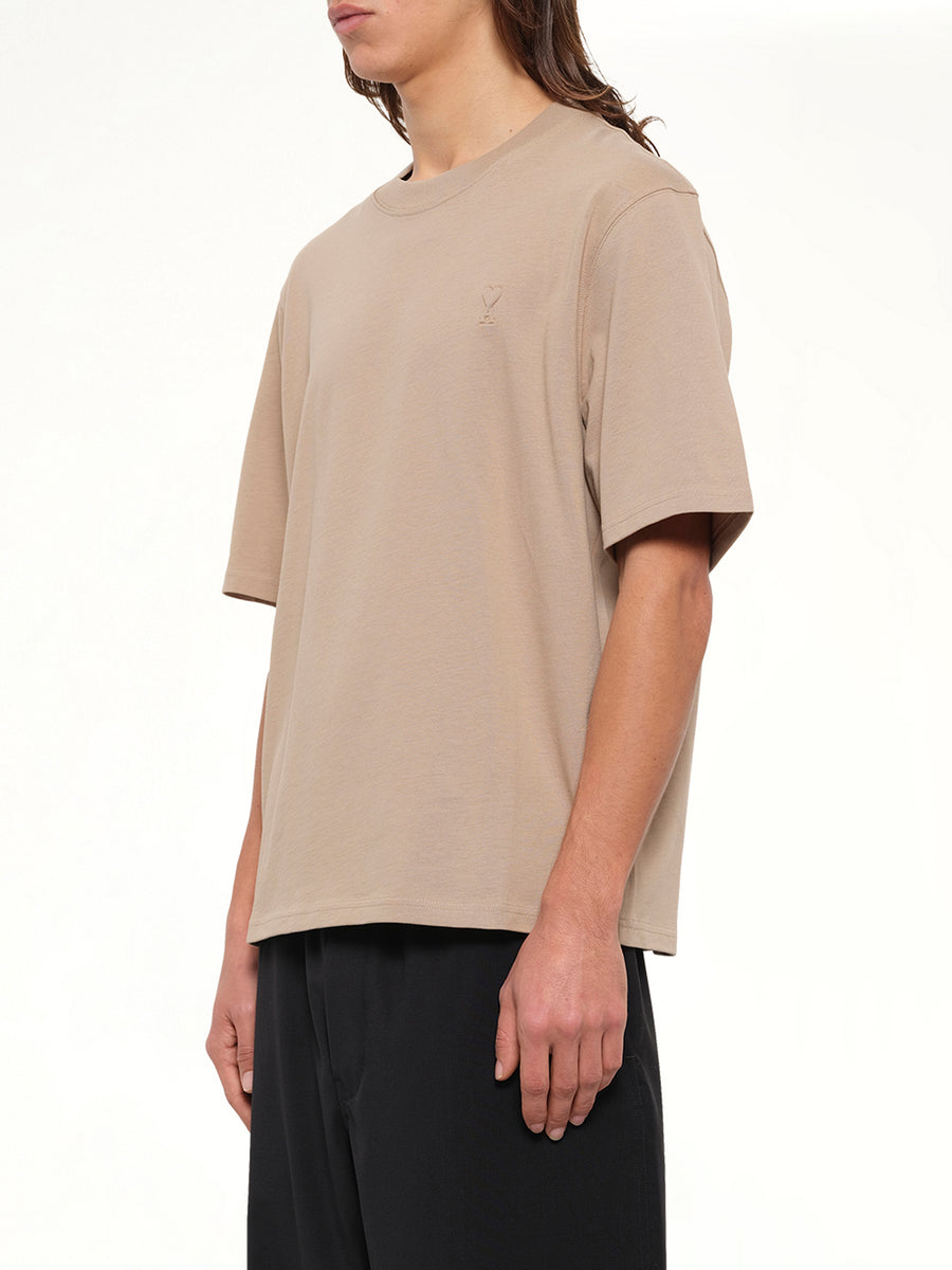 Tonal Embossed Ami De Coeur T-Shirt in Beige