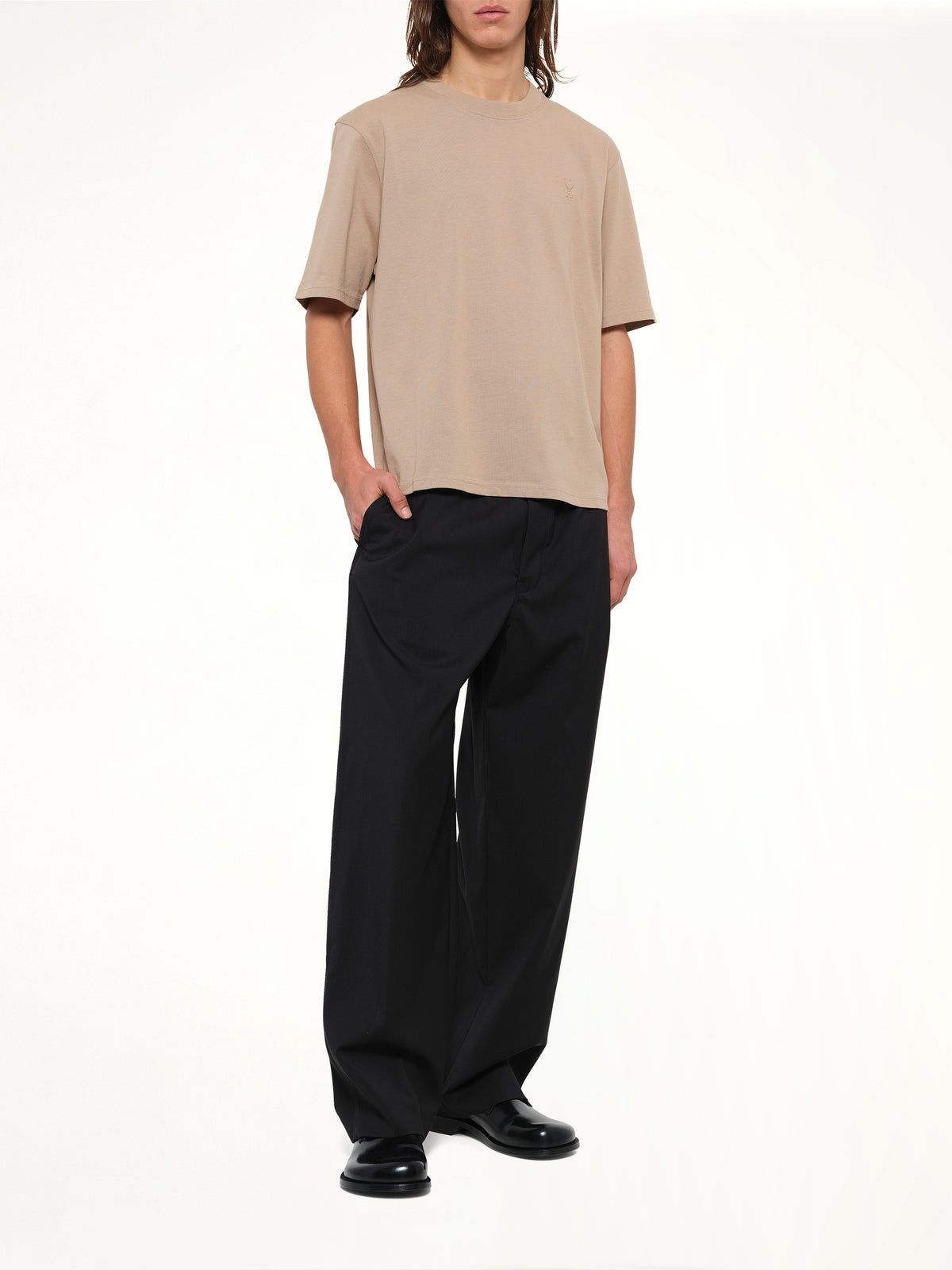 Tonal Embossed Ami De Coeur T-Shirt in Beige