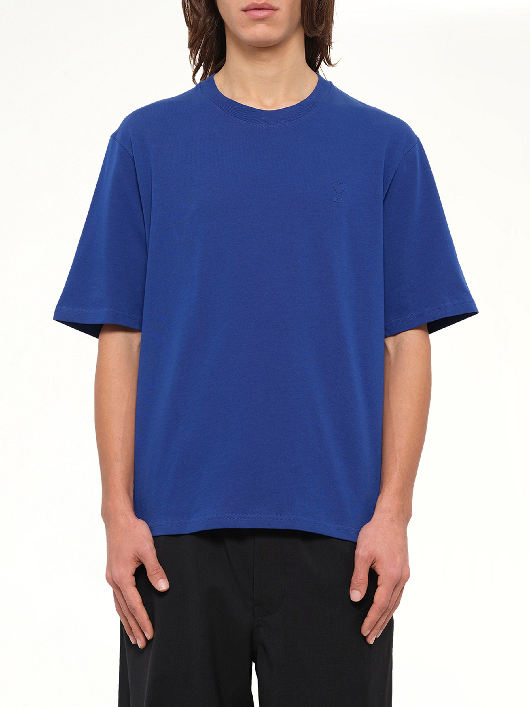Tonal Embossed Ami De Coeur T-Shirt in Royal Blue