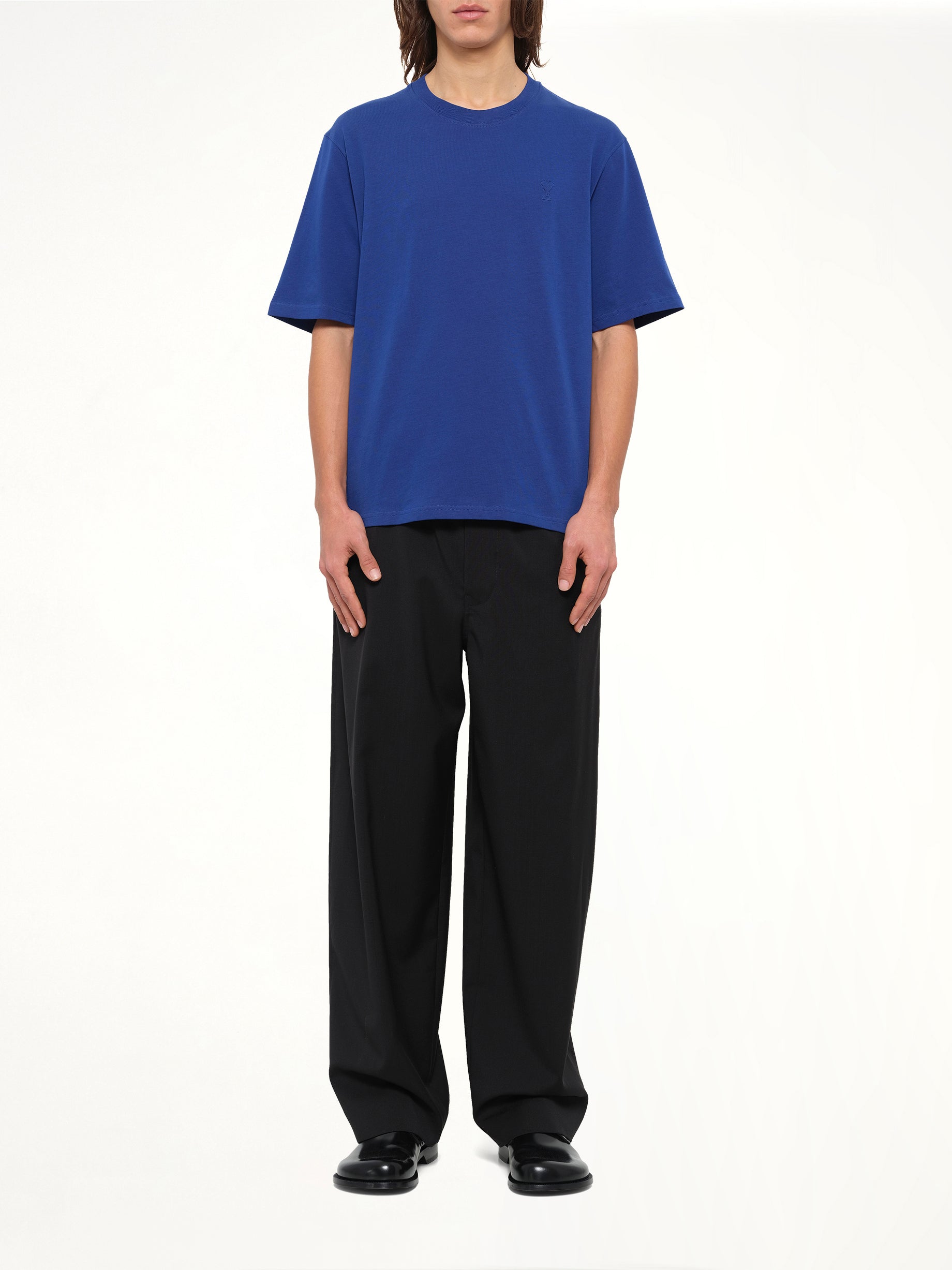 Tonal Embossed Ami De Coeur T-Shirt in Royal Blue