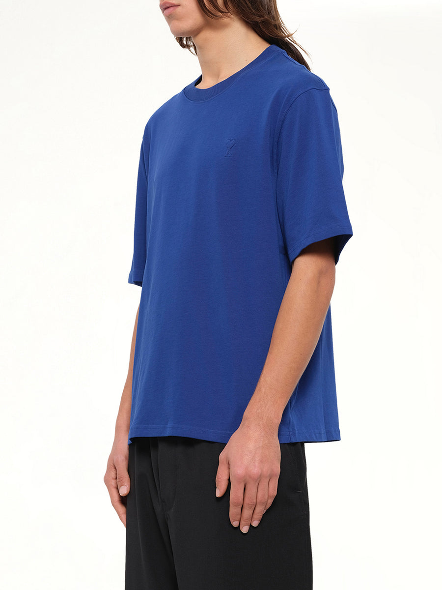 Tonal Embossed Ami De Coeur T-Shirt in Royal Blue