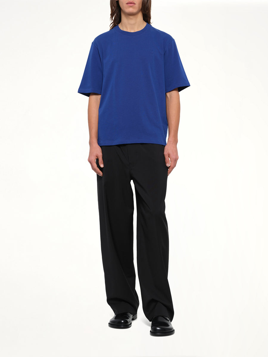Tonal Embossed Ami De Coeur T-Shirt in Royal Blue