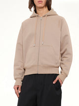 Tonal Embossed Ami De Coeur Zipped Hoodie in Beige