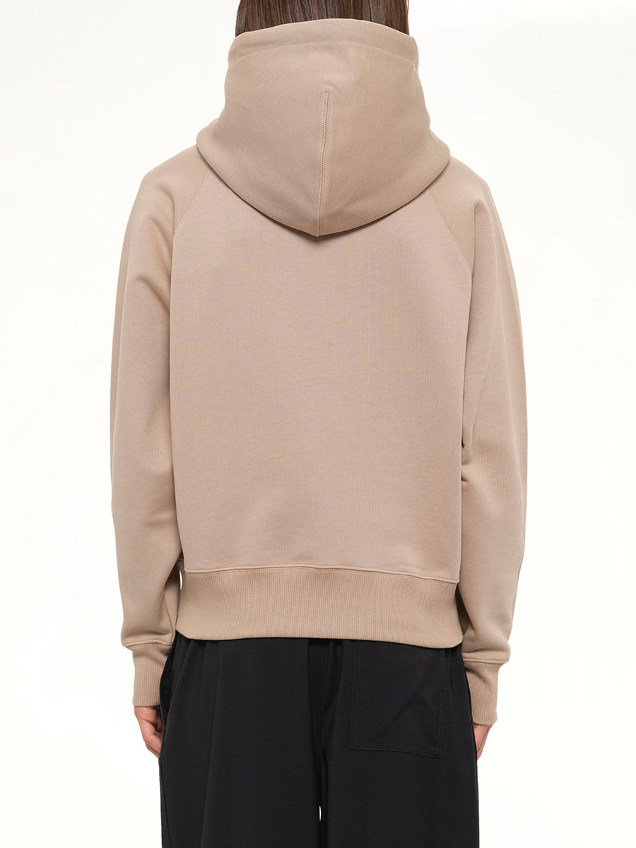 Tonal Embossed Ami De Coeur Zipped Hoodie in Beige