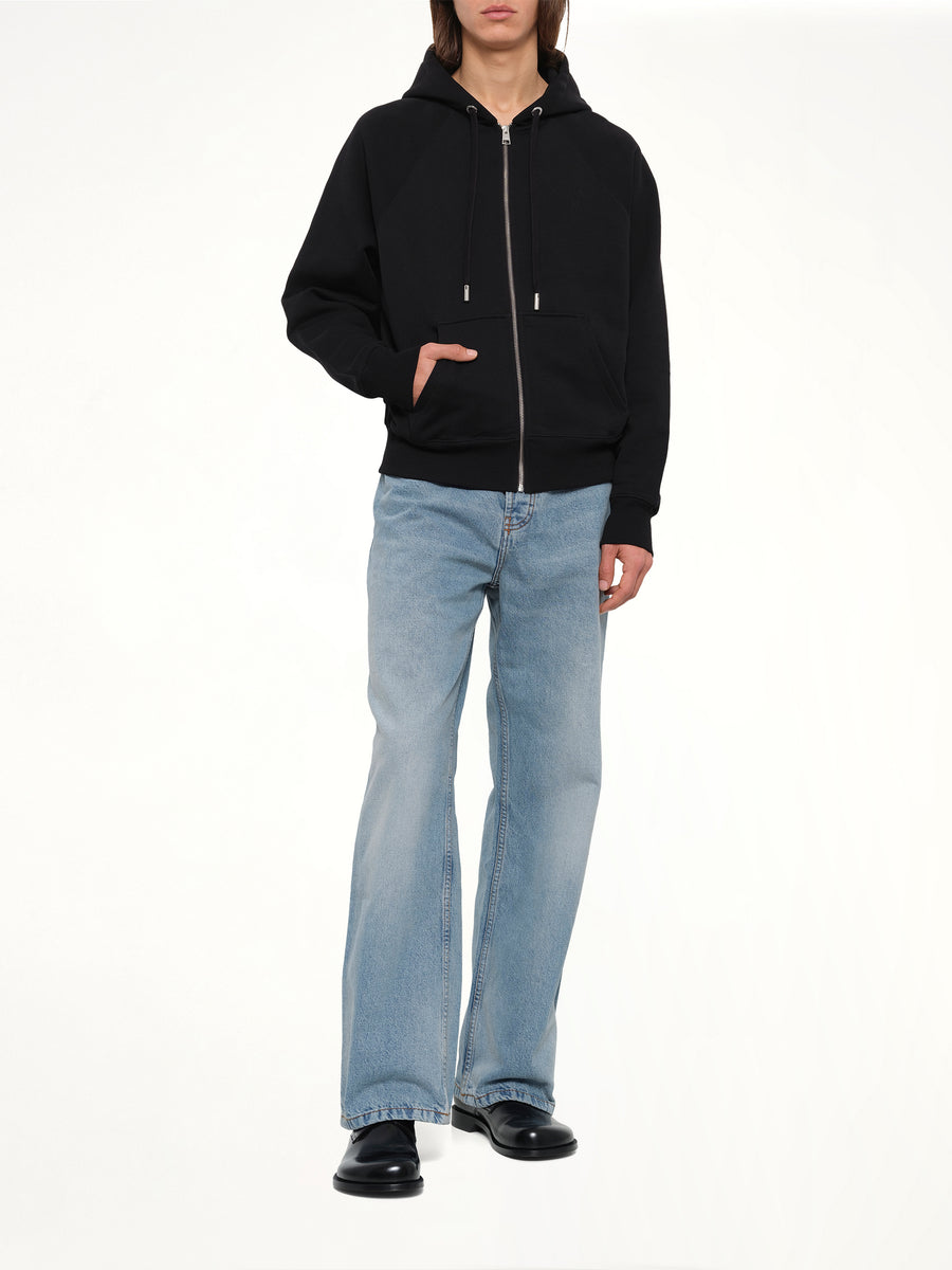 Tonal Embossed Ami De Coeur Zipped Hoodie in Black