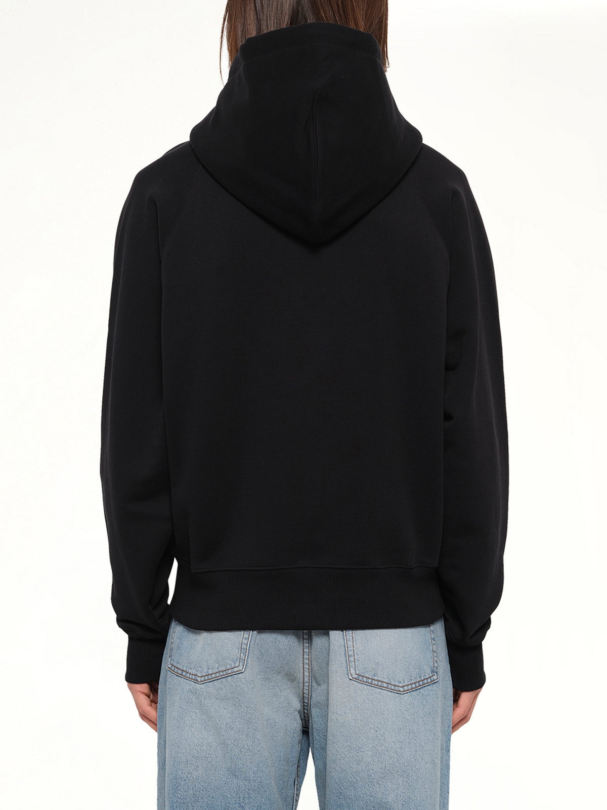 Tonal Embossed Ami De Coeur Zipped Hoodie in Black