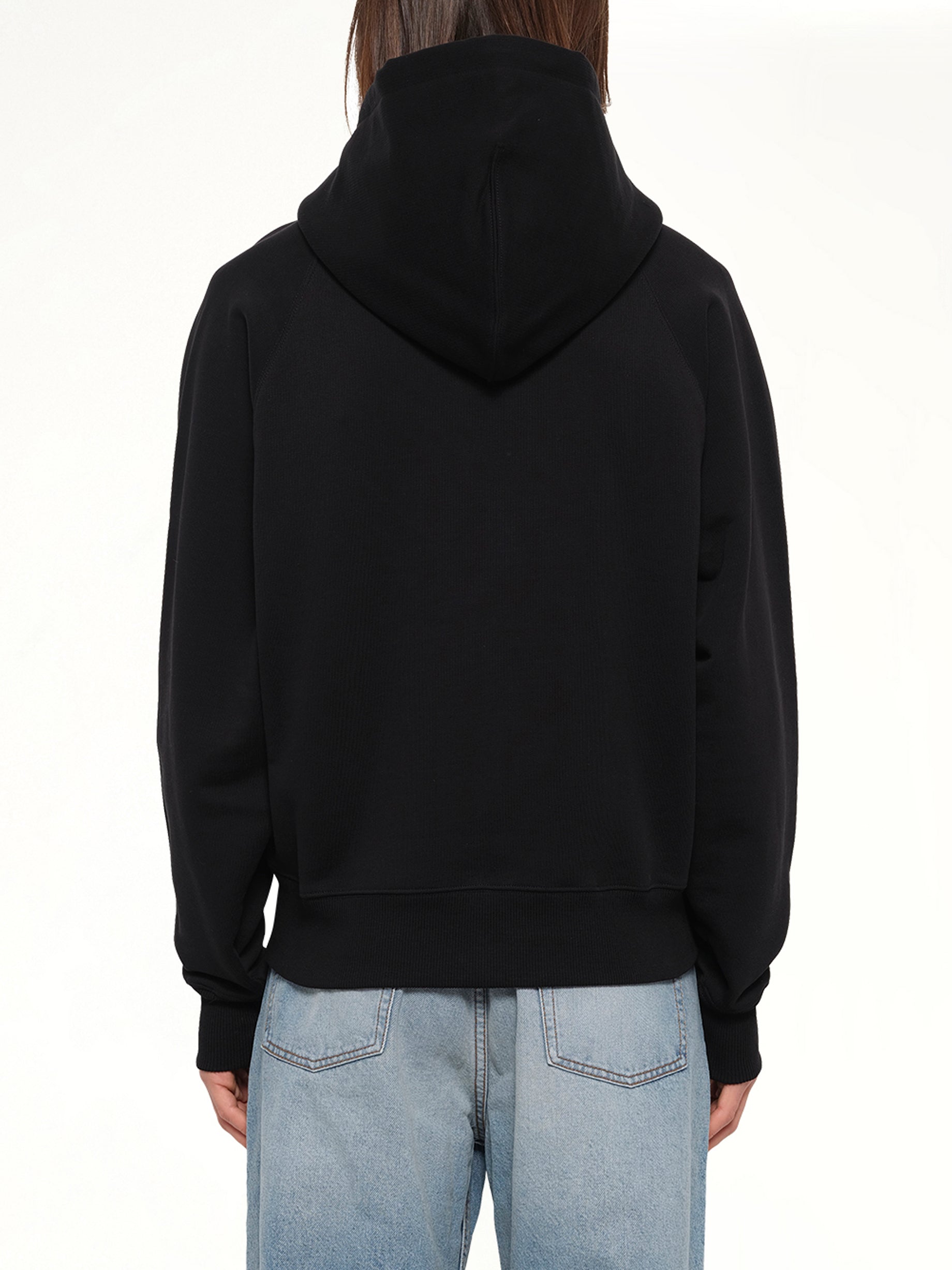 Tonal Embossed Ami De Coeur Zipped Hoodie in Black