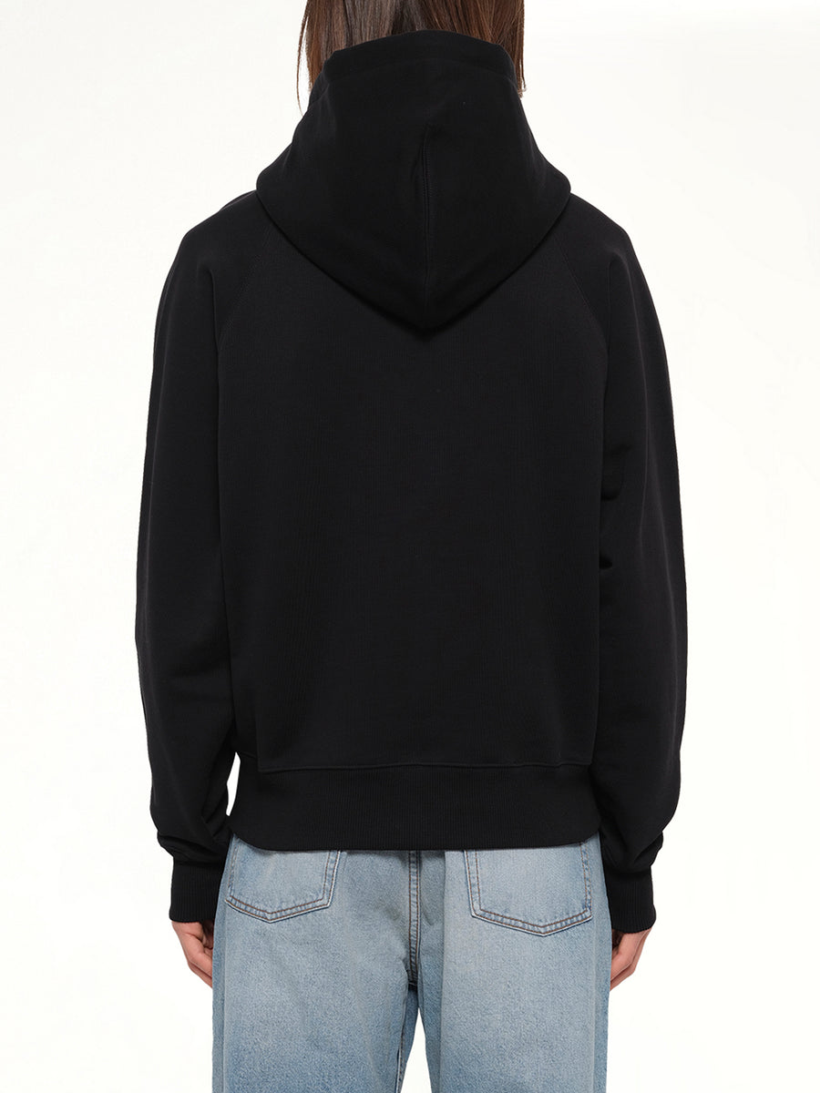 Tonal Embossed Ami De Coeur Zipped Hoodie in Black
