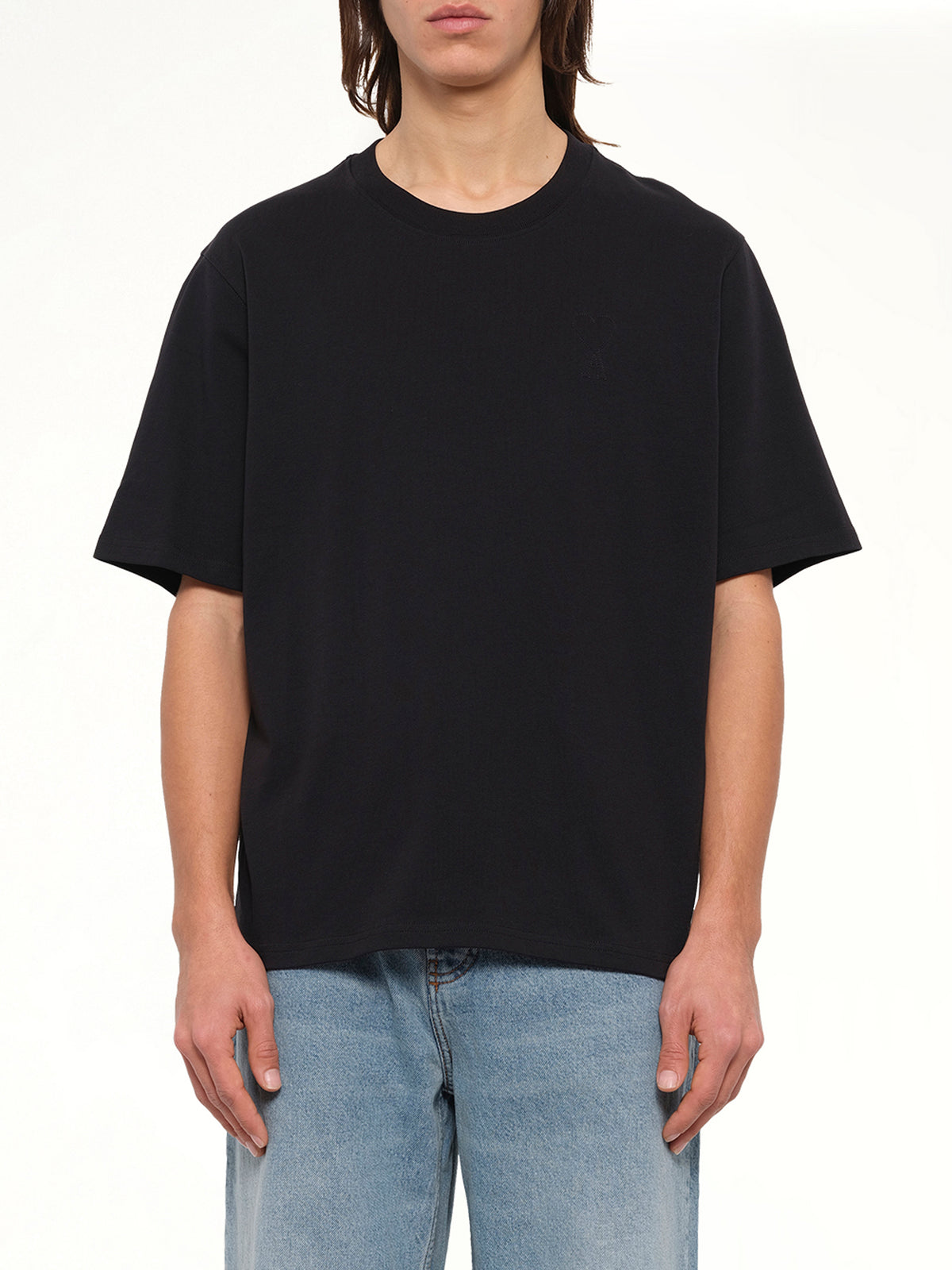 Tonal Embossed Big Ami De Coeur T-Shirt in Black