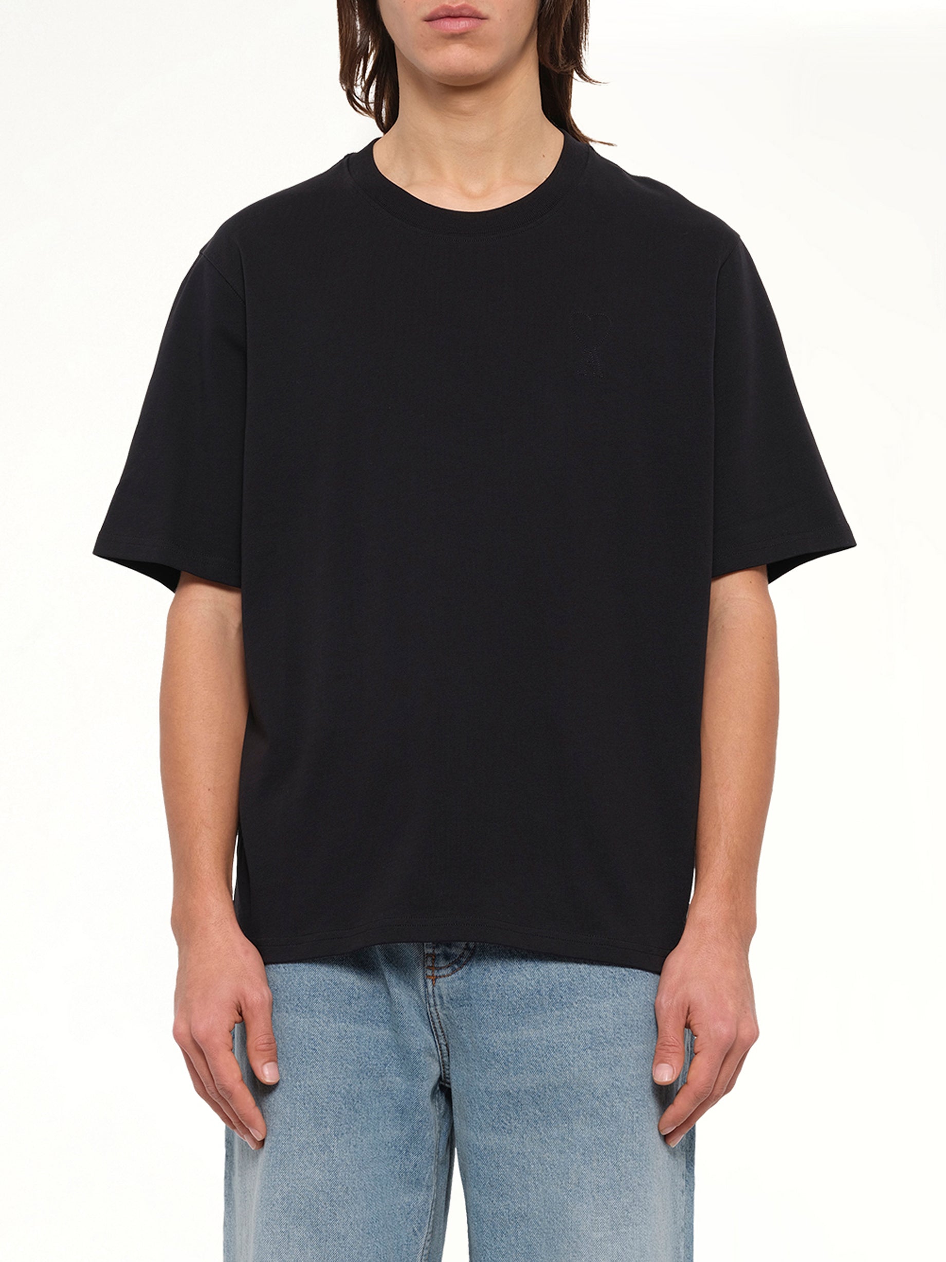 Tonal Embossed Big Ami De Coeur T-Shirt in Black