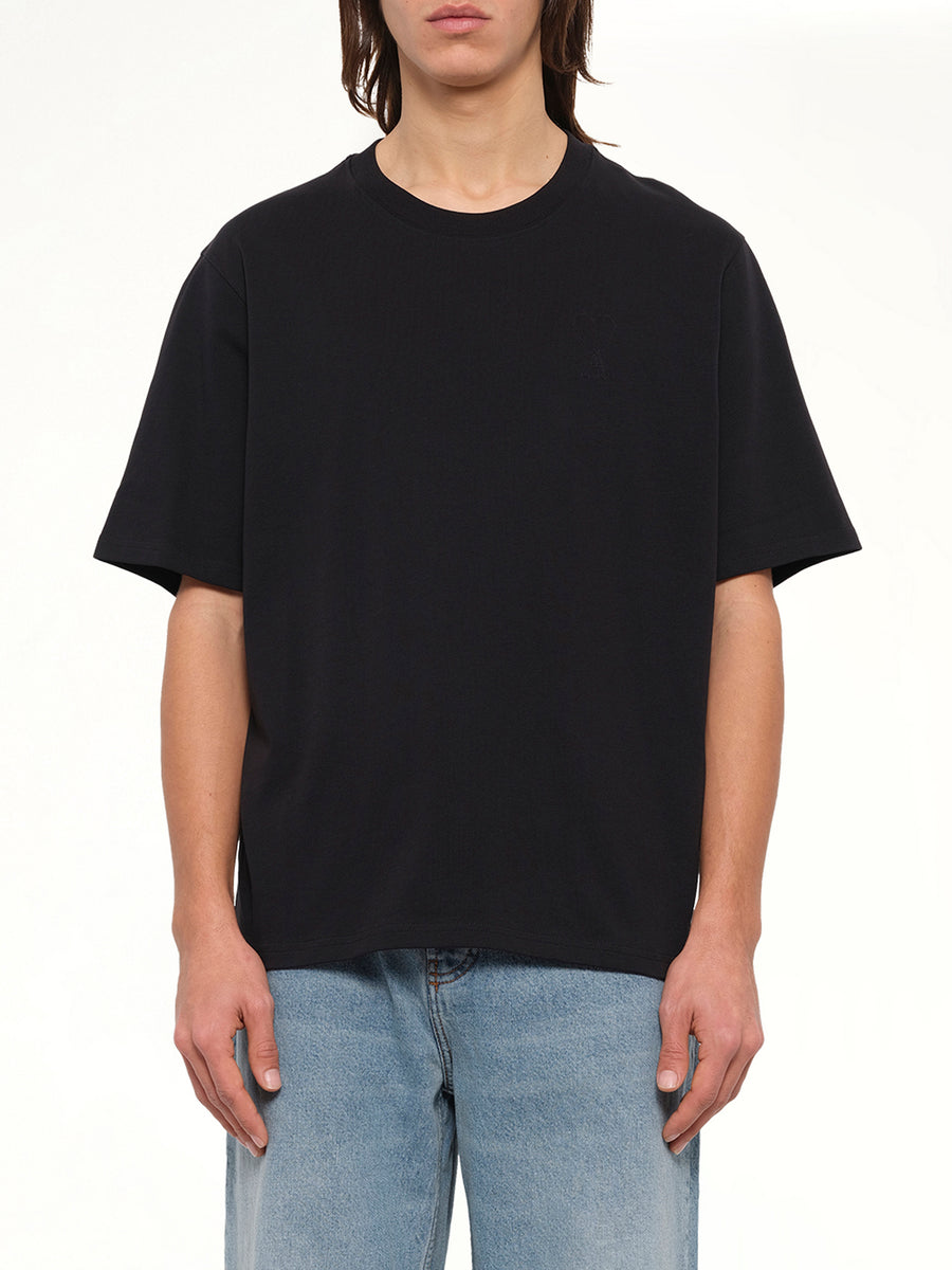 Tonal Embossed Big Ami De Coeur T-Shirt in Black