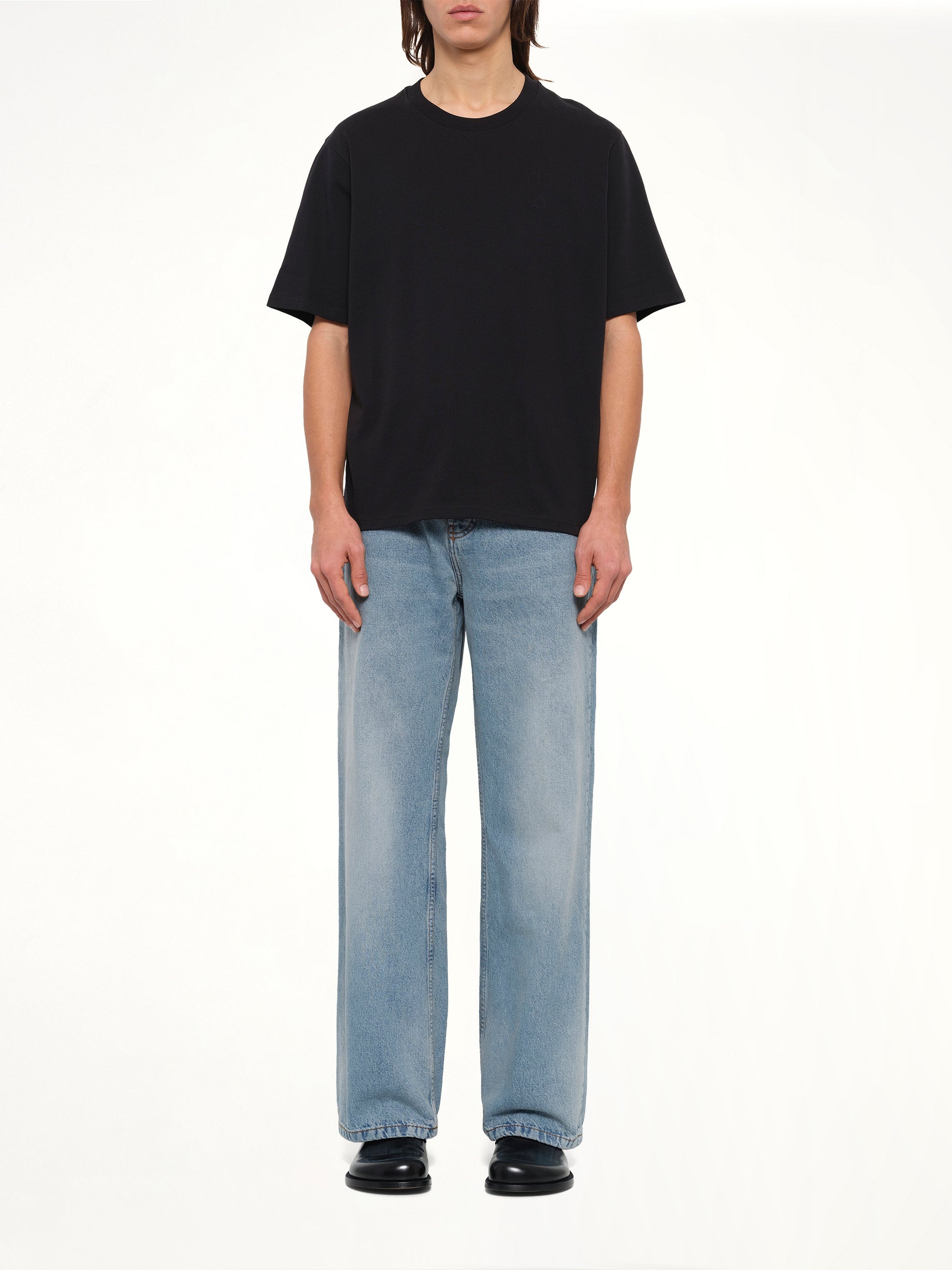 Tonal Embossed Big Ami De Coeur T-Shirt in Black