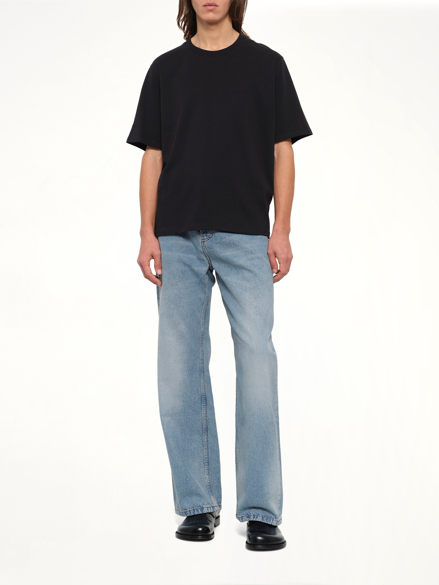 Tonal Embossed Big Ami De Coeur T-Shirt in Black