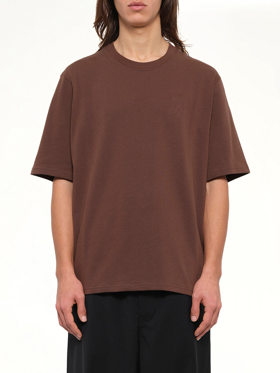 Tonal Embossed Big Ami De Coeur T-Shirt in Chocolate Brown