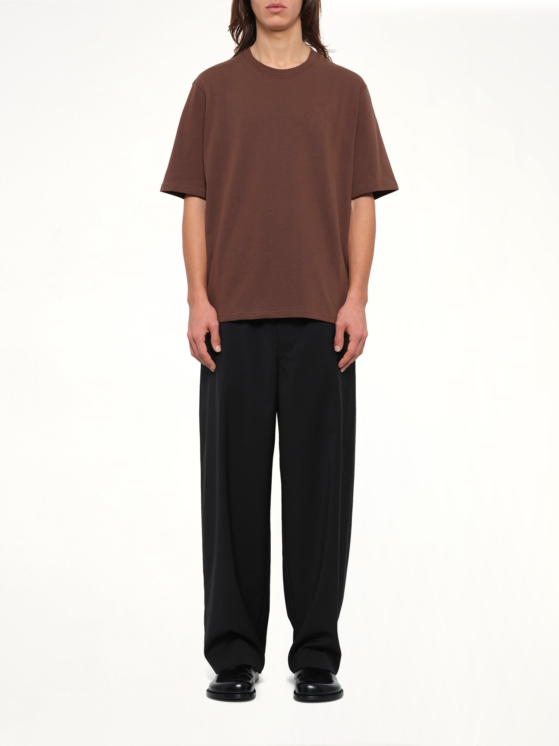 Tonal Embossed Big Ami De Coeur T-Shirt in Chocolate Brown