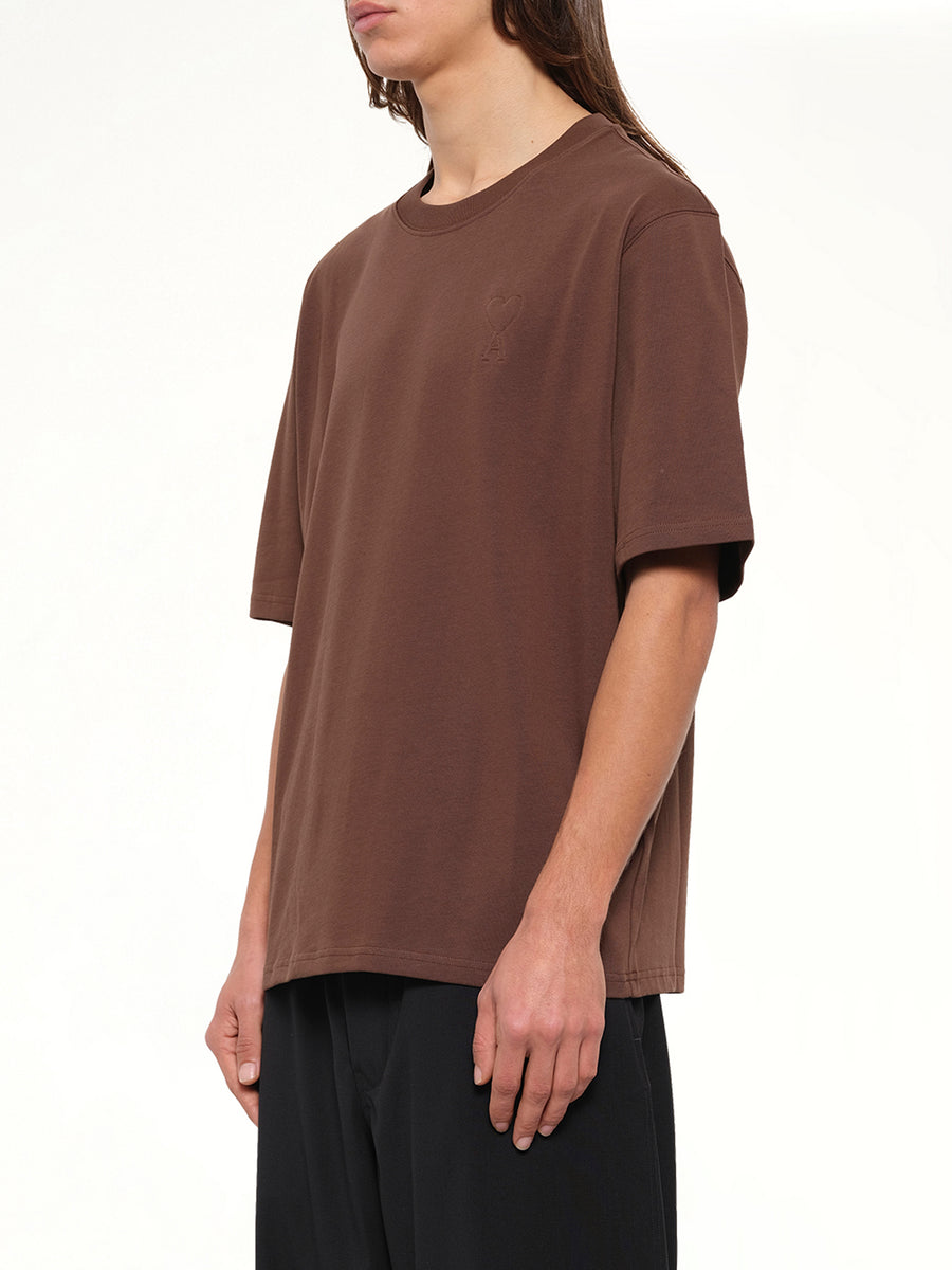 Tonal Embossed Big Ami De Coeur T-Shirt in Chocolate Brown