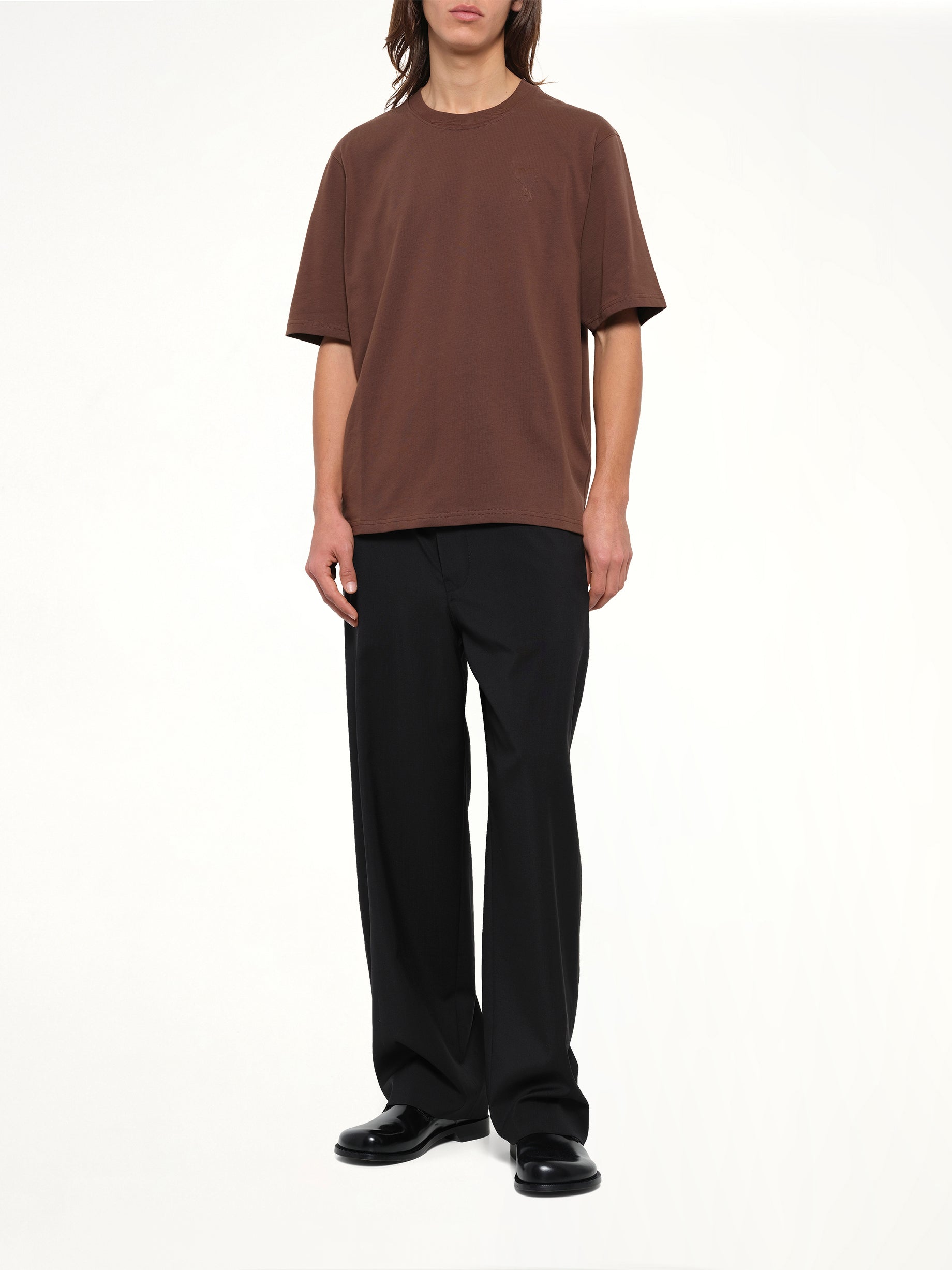 Tonal Embossed Big Ami De Coeur T-Shirt in Chocolate Brown