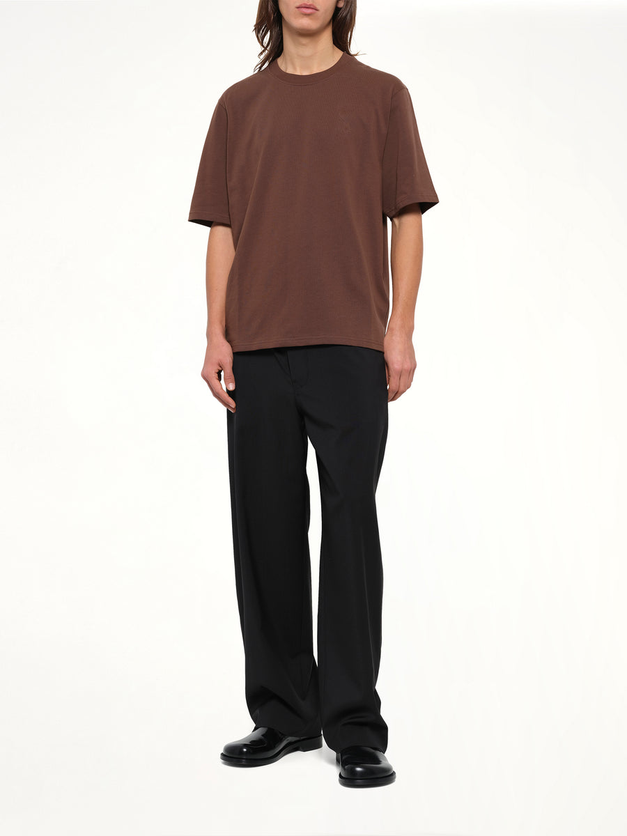 Tonal Embossed Big Ami De Coeur T-Shirt in Chocolate Brown