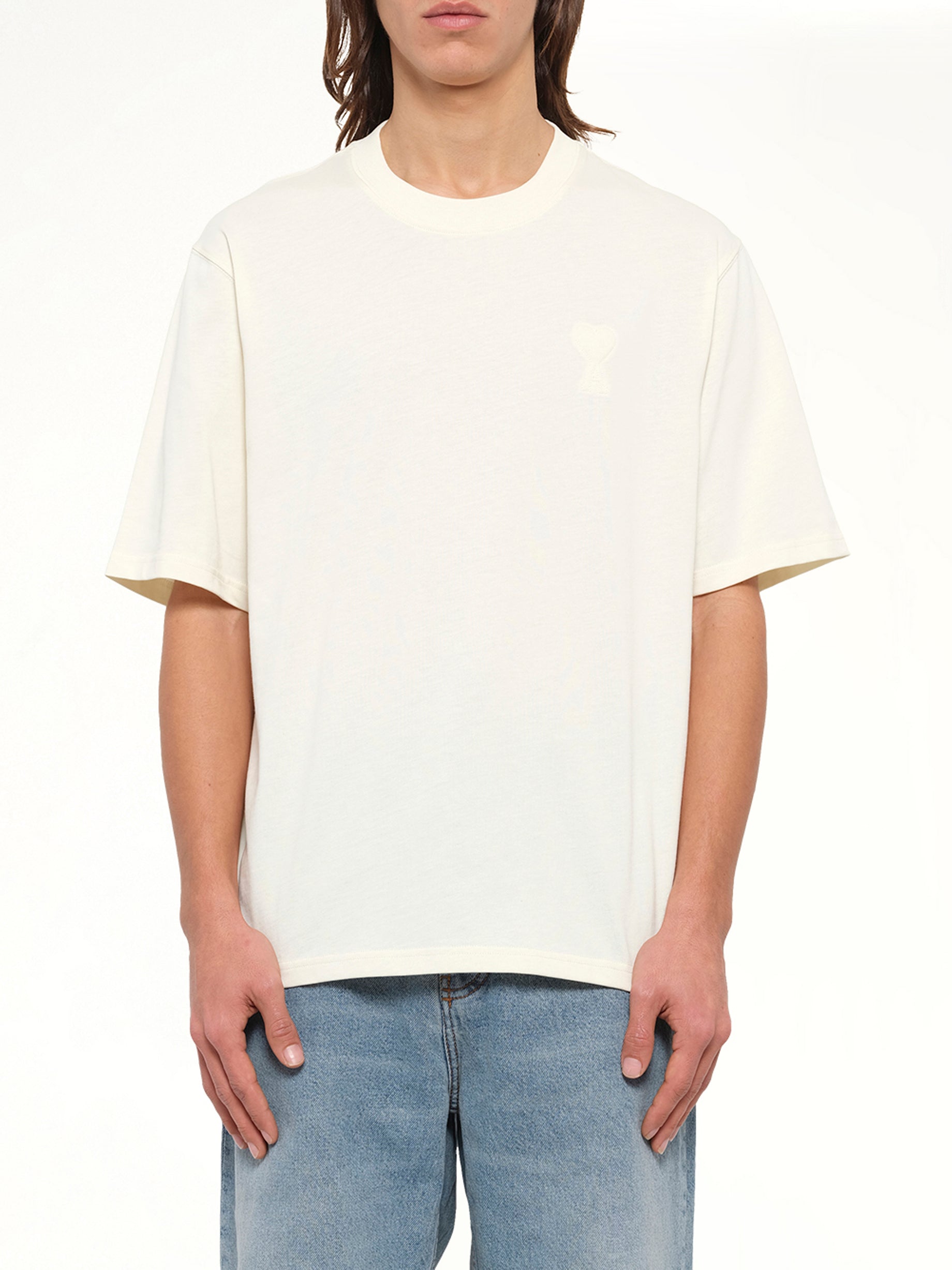 Tonal Embossed Big Ami De Coeur T-Shirt in White