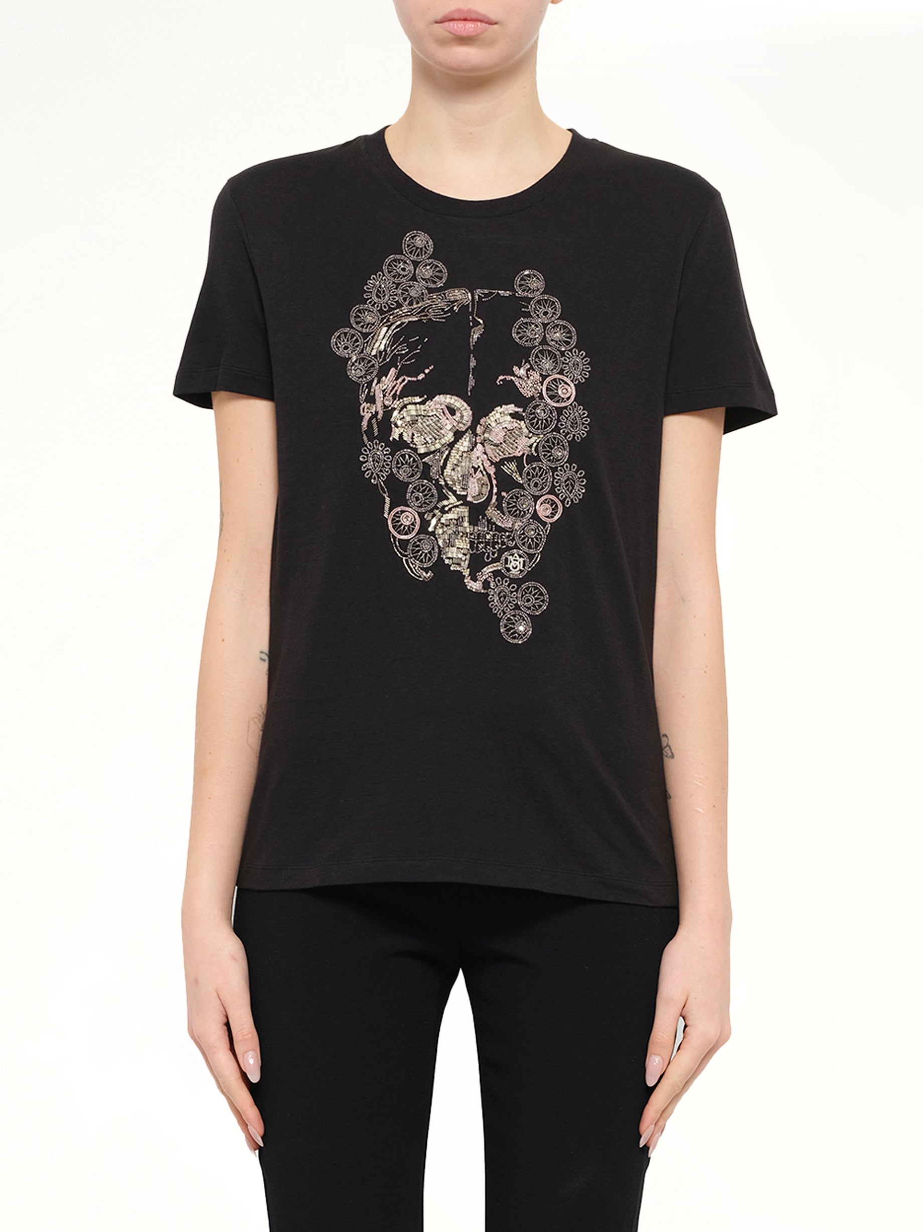 Alexander McQueen Jewelled Skull Tees in Black