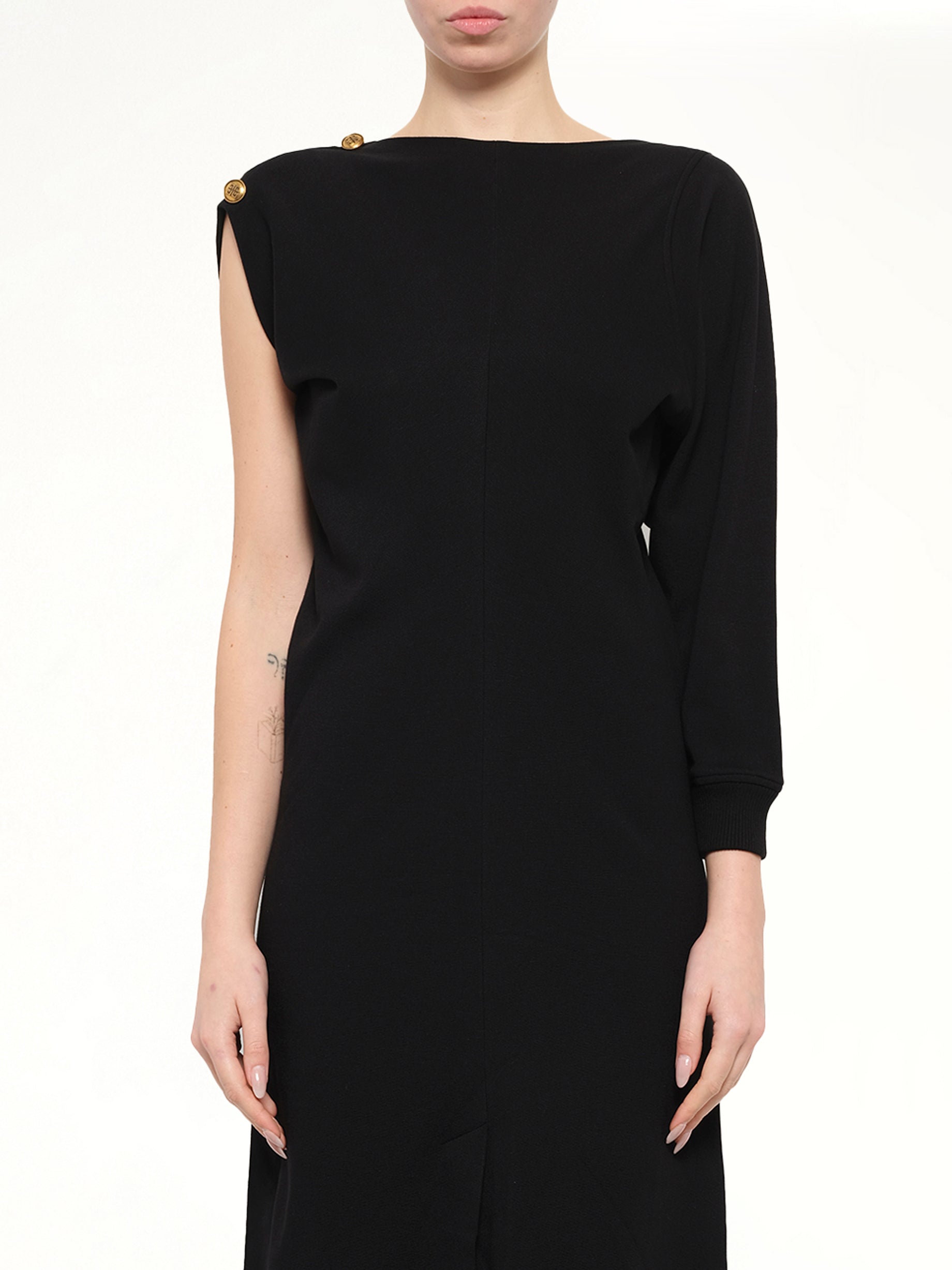 Asymmetrical Shoulder Dress in Black