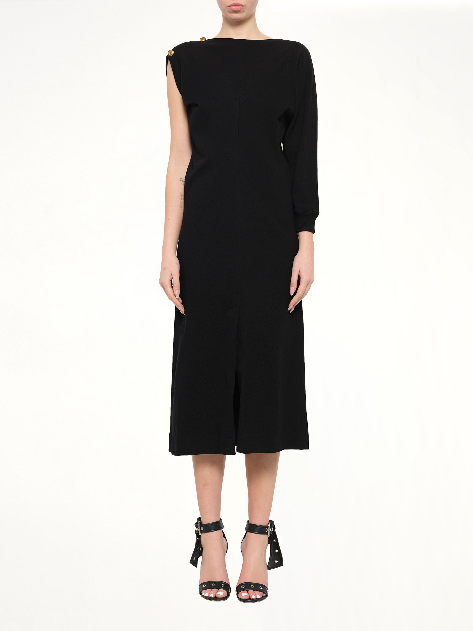 Asymmetrical Shoulder Dress in Black