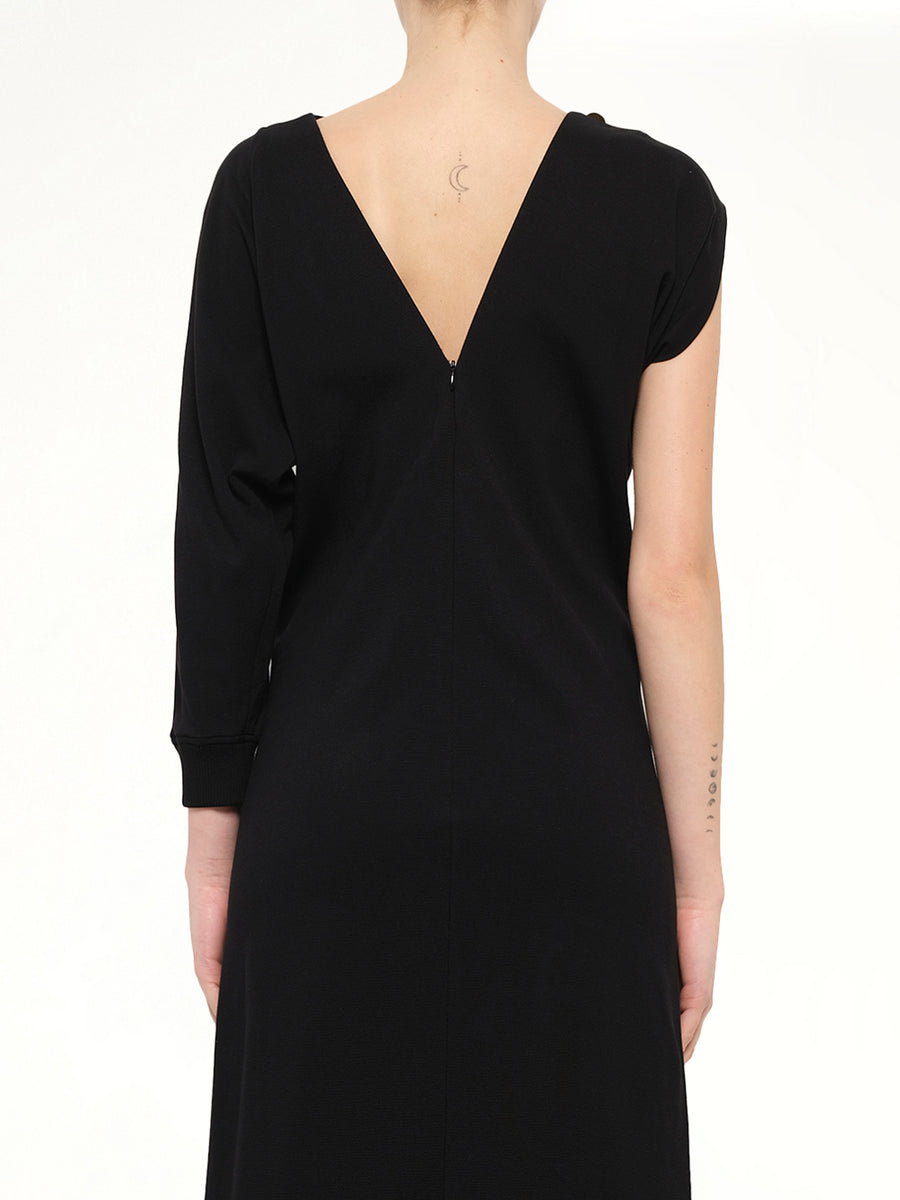 Asymmetrical Shoulder Dress in Black