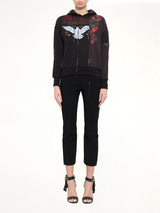 Bird Embroidered Hoodie in Black