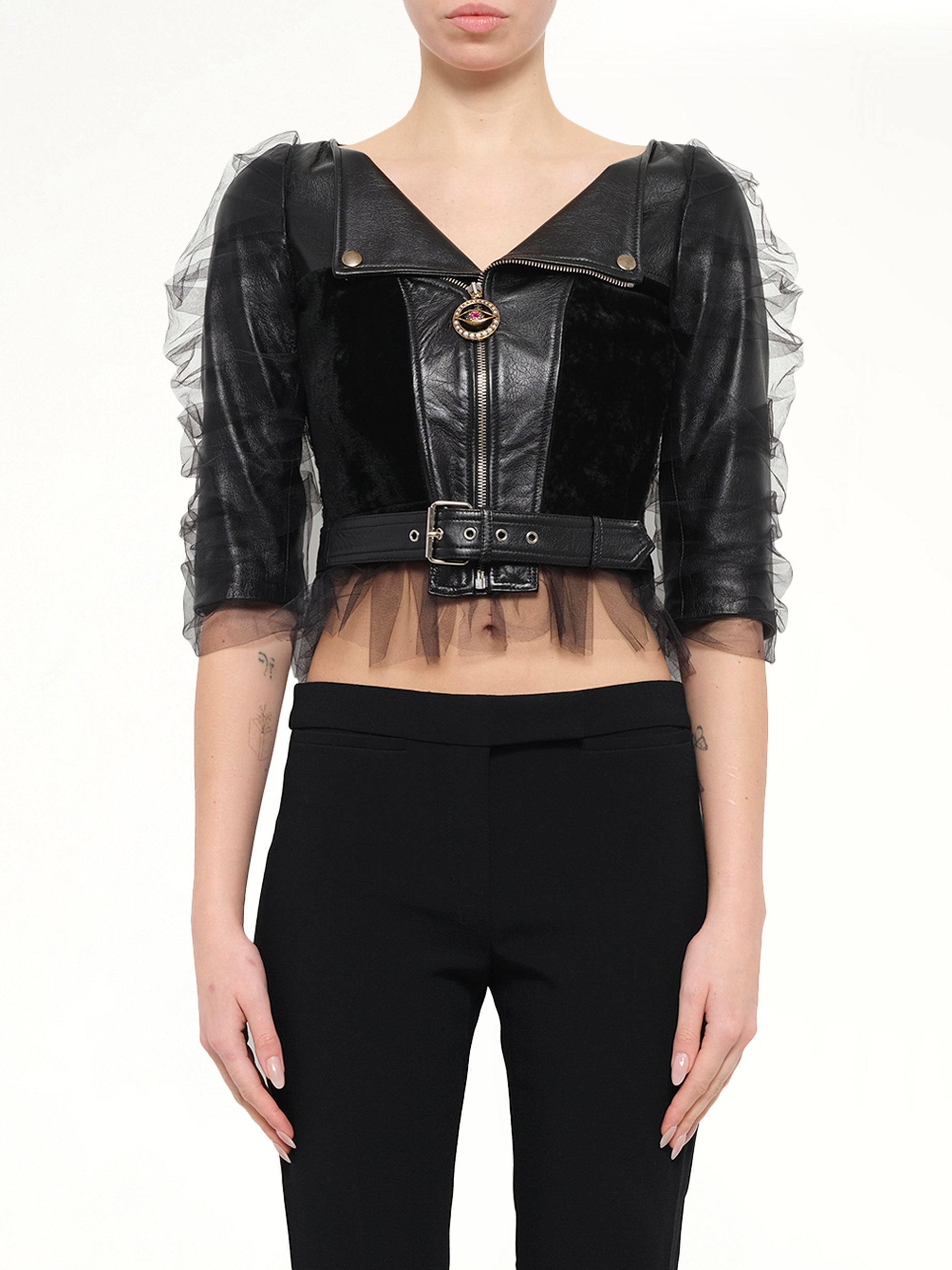 Leather Jacket with Tulle