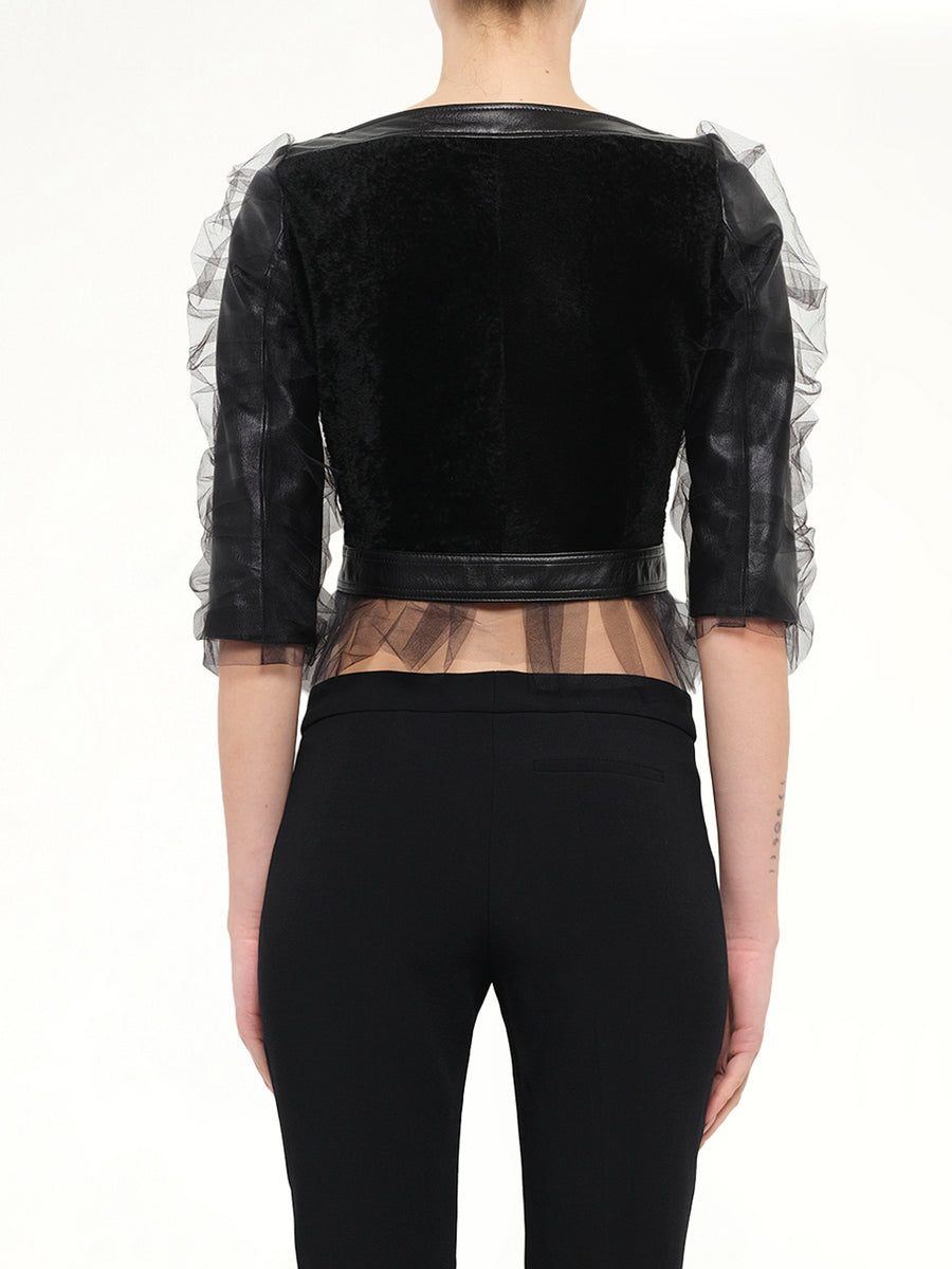 Leather Jacket with Tulle