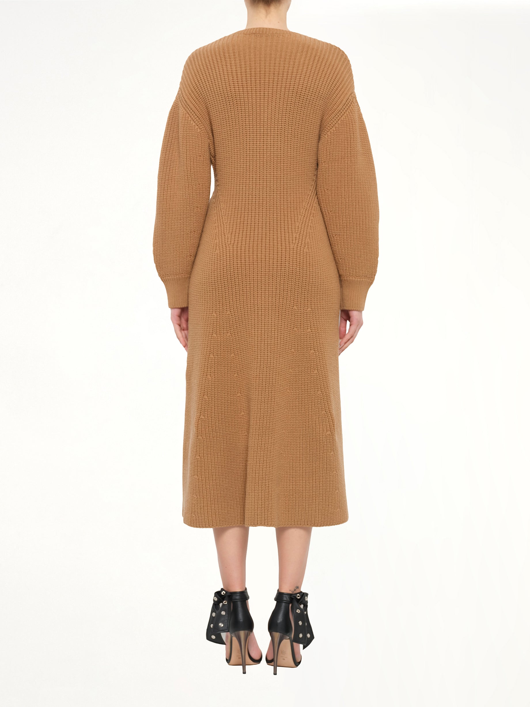 Midi Structured Rib Dress in Beige