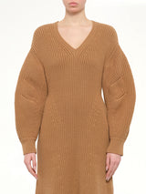 Midi Structured Rib Dress in Beige