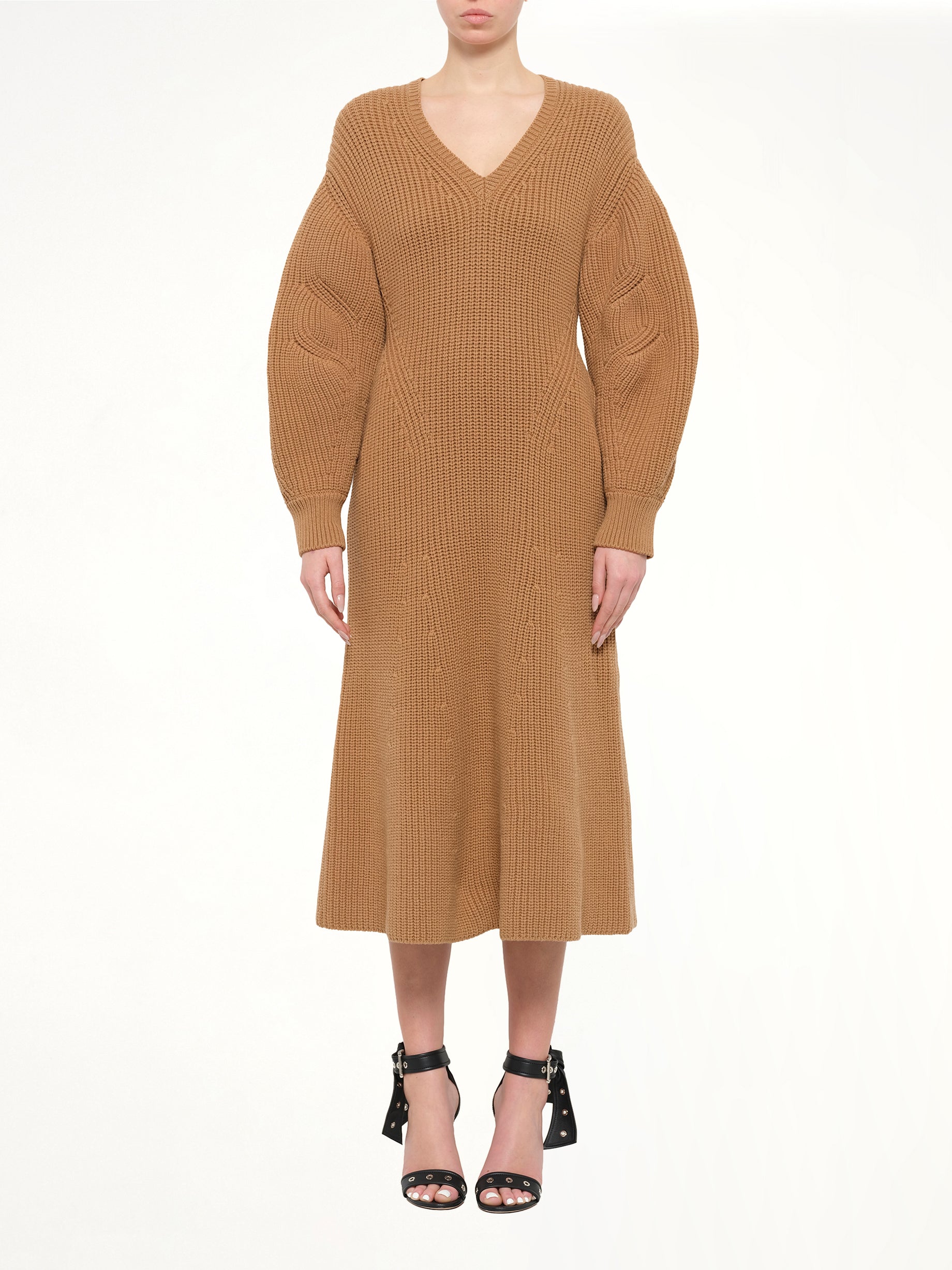 Midi Structured Rib Dress in Beige