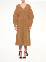 Midi Structured Rib Dress in Beige
