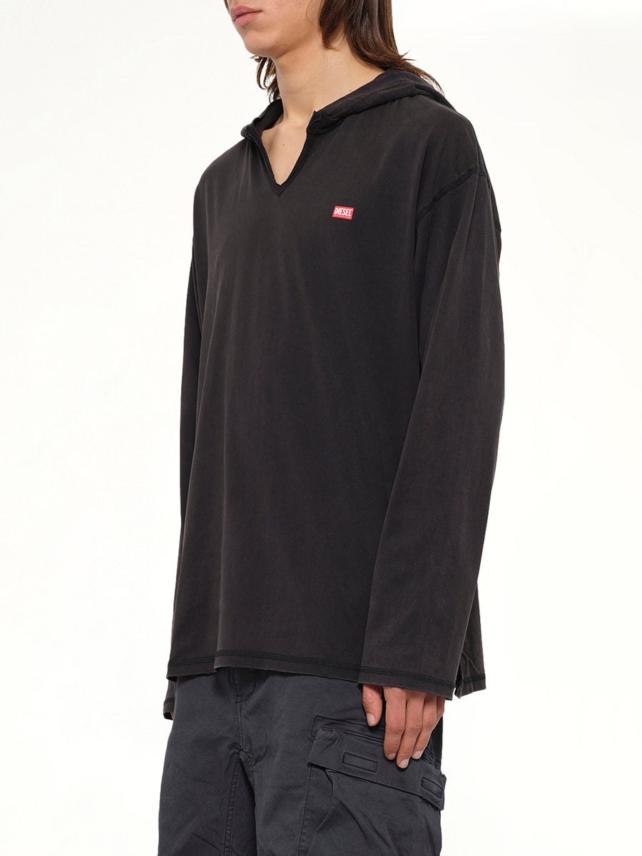 T-BOXT-LS-HOOD-CHECK T-Shirt in Black