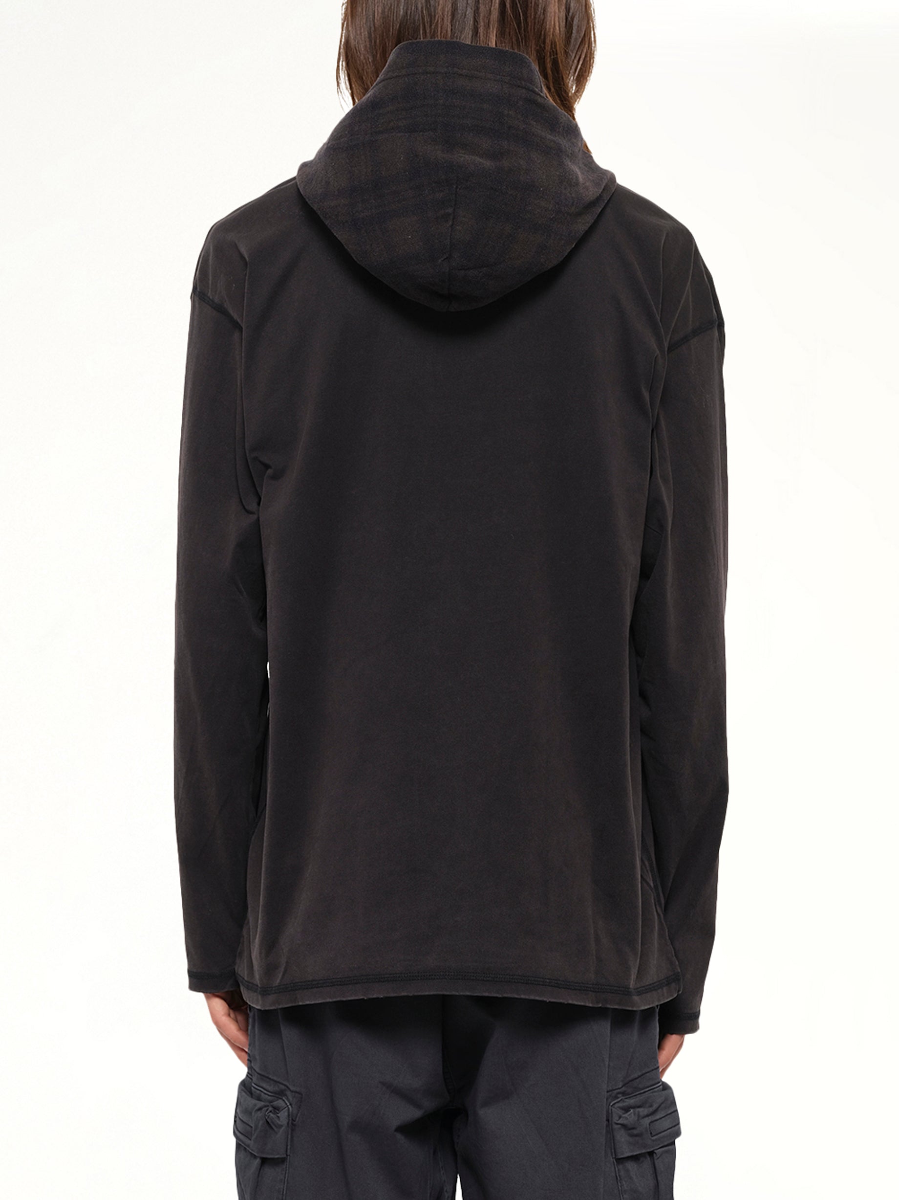 T-BOXT-LS-HOOD-CHECK T-Shirt in Black