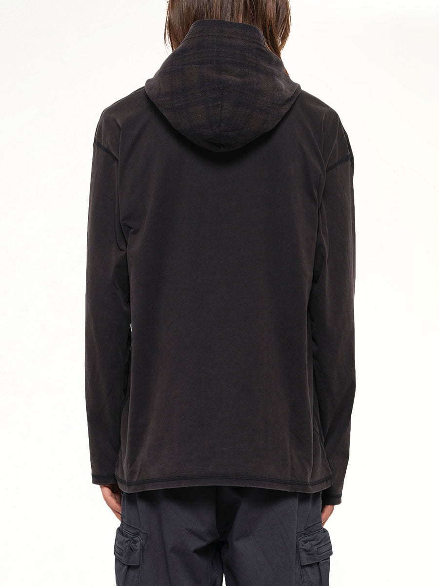 T-BOXT-LS-HOOD-CHECK T-Shirt in Black