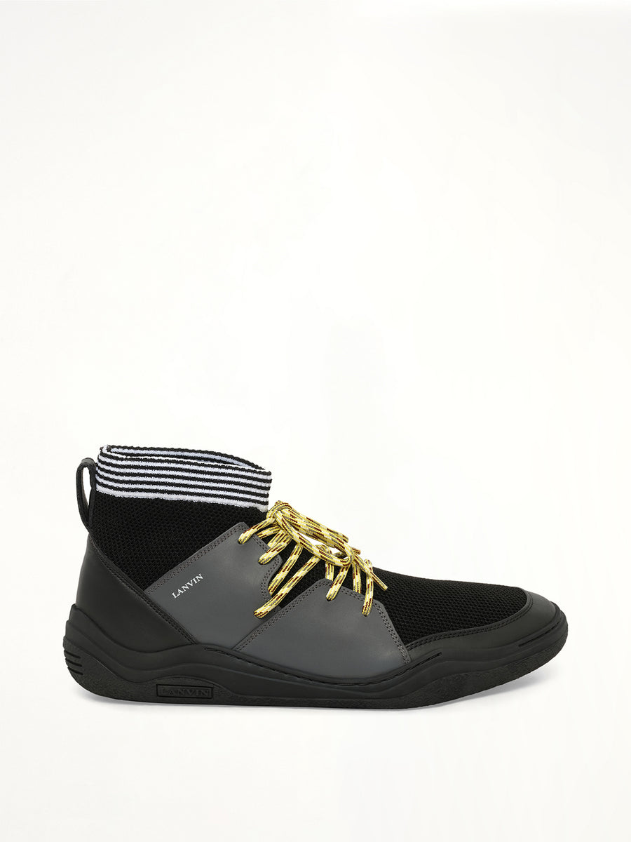 Knit Lace Up Pique Sneaker in Black