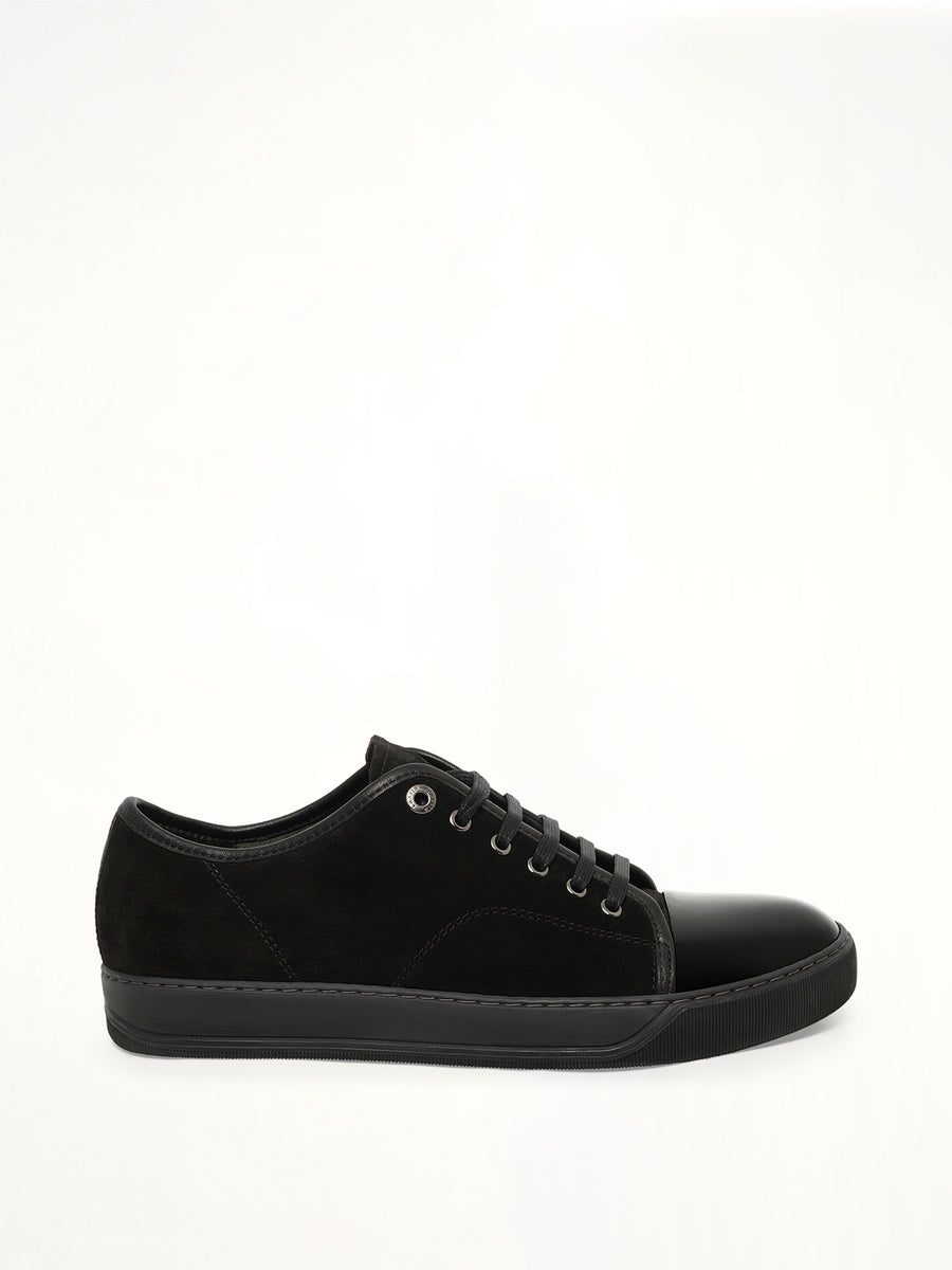 Suede Patent Sneaker in Black