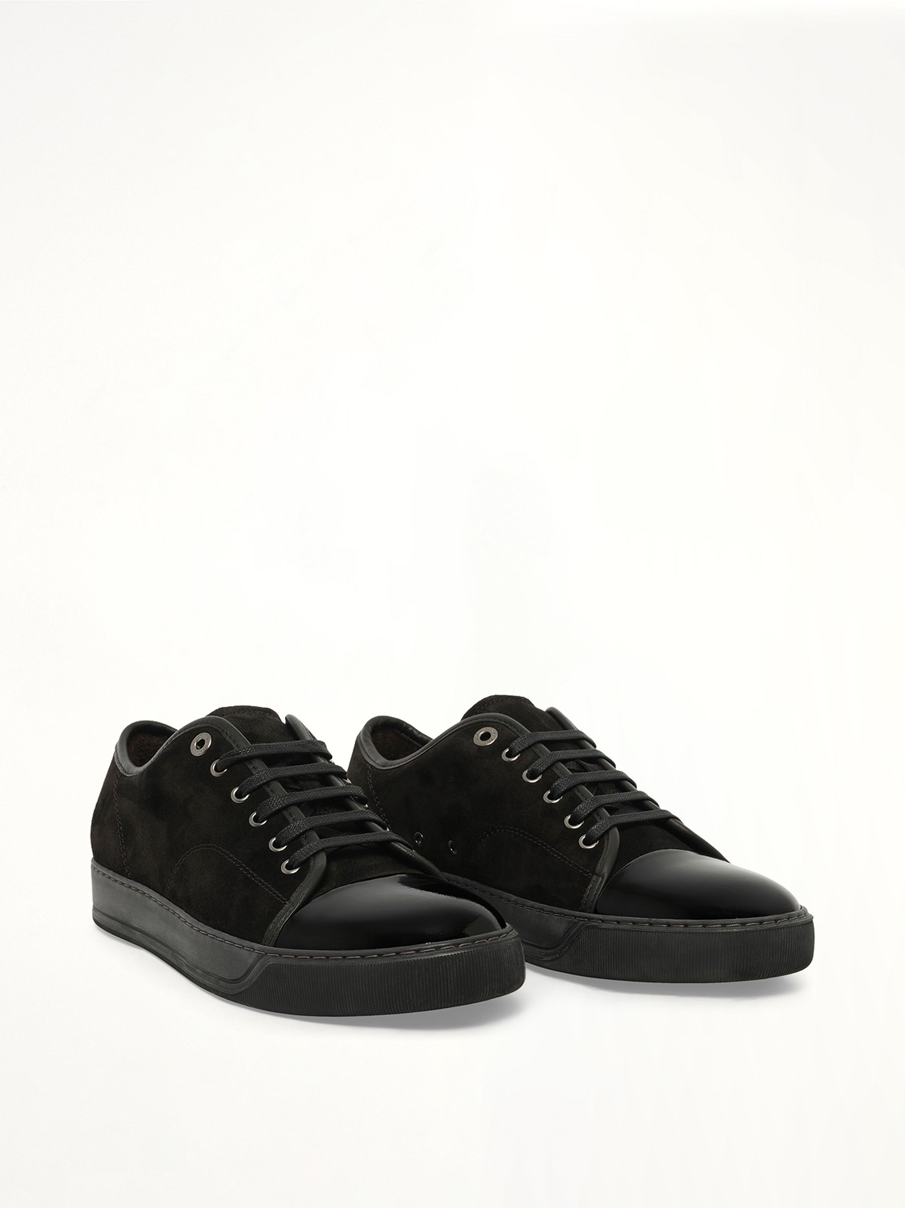 Suede Patent Sneaker in Black