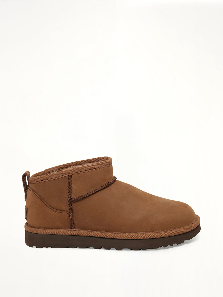 Classic Ultra Mini Nubuck Boots in Dark Chestnut