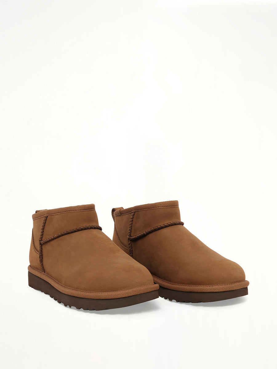 Classic Ultra Mini Nubuck Boots in Dark Chestnut