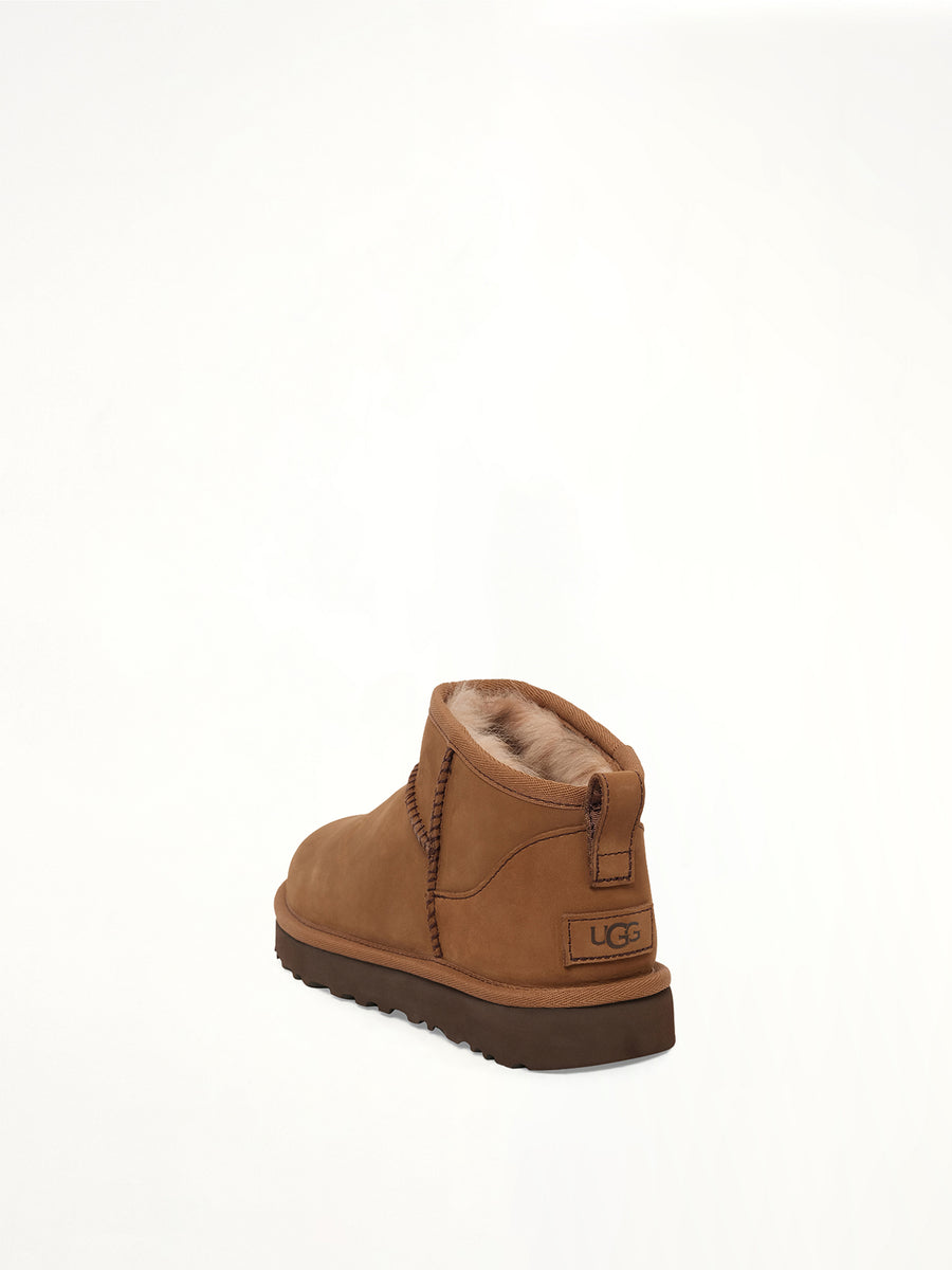 Classic Ultra Mini Nubuck Boots in Dark Chestnut
