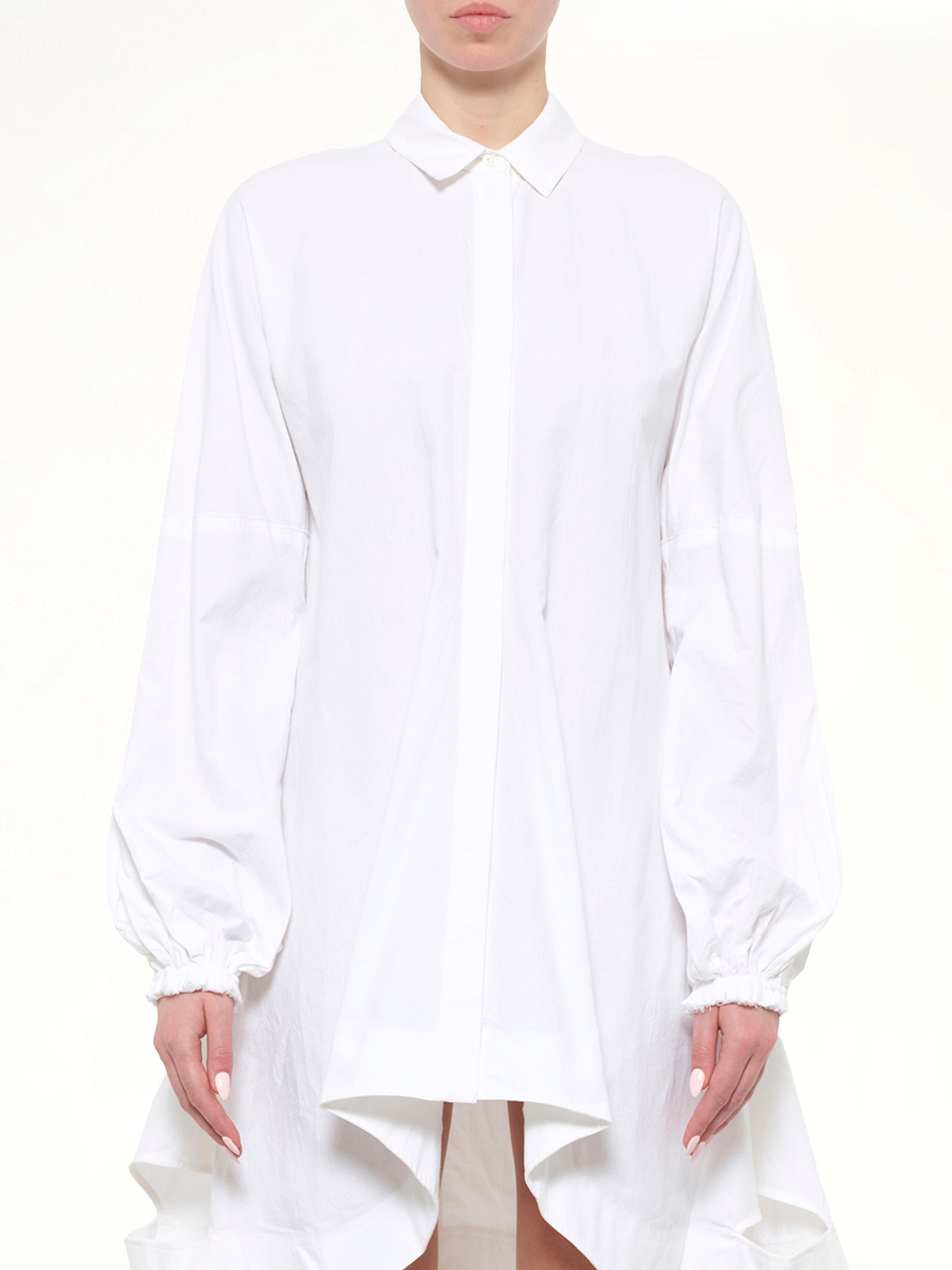Buttondown Puff Dress in White