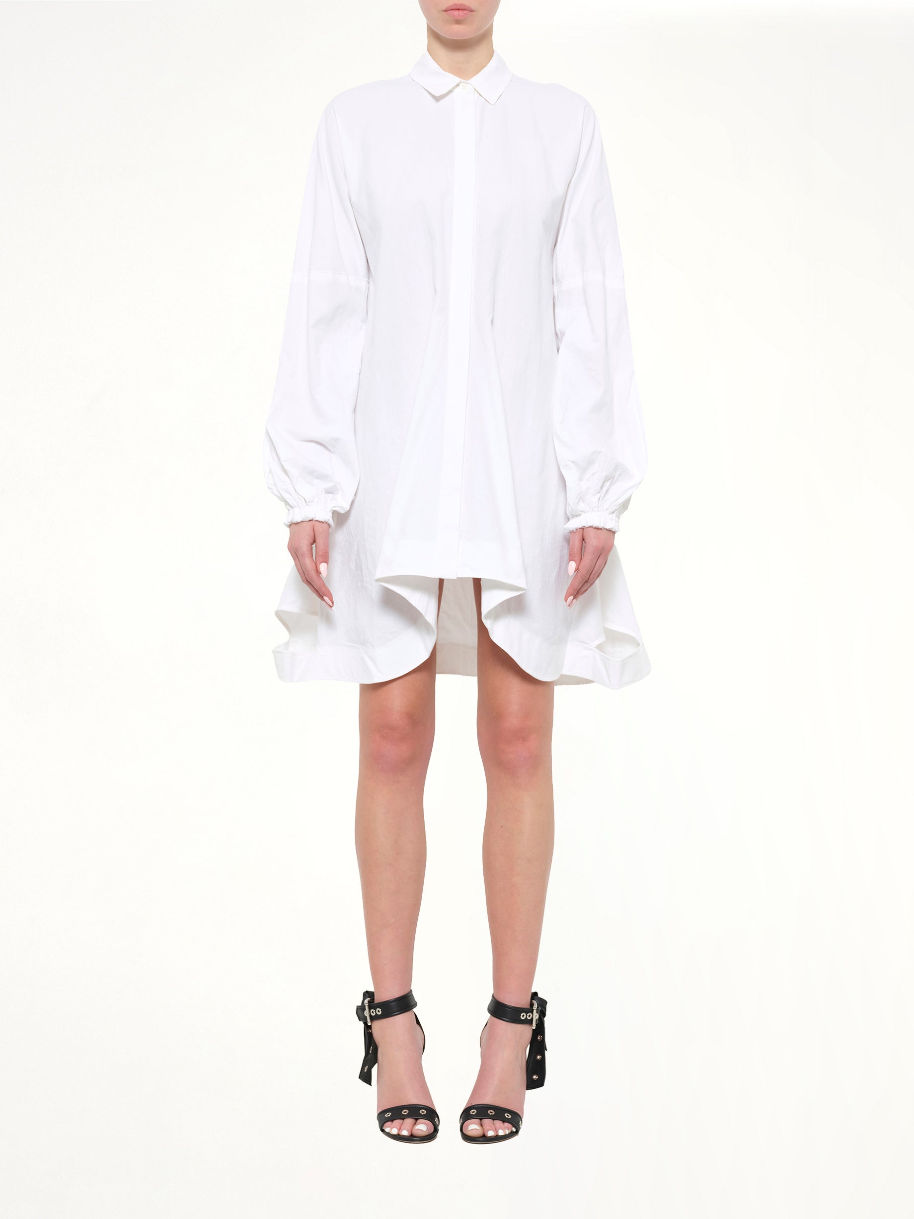 Buttondown Puff Dress in White