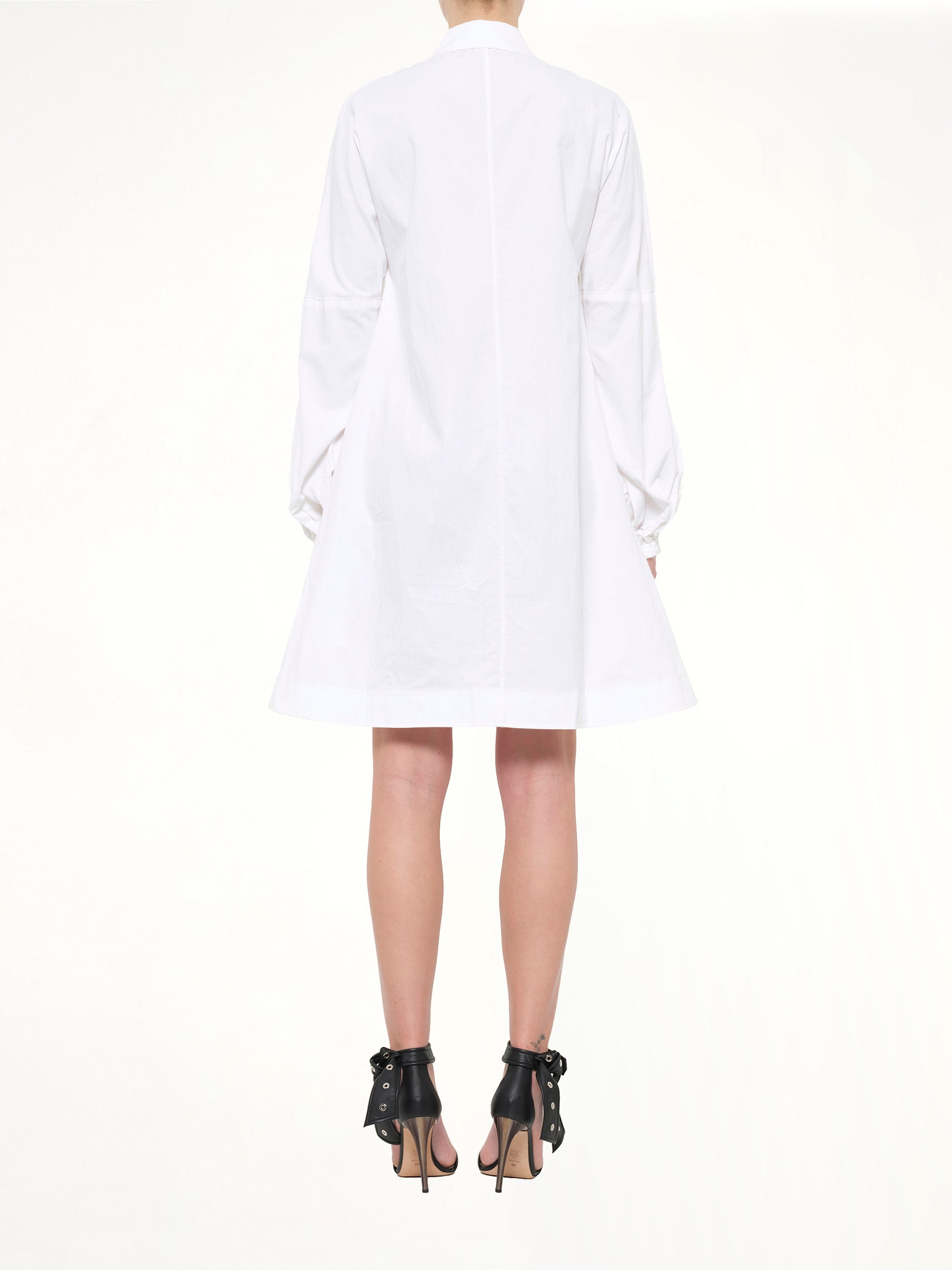 Buttondown Puff Dress in White