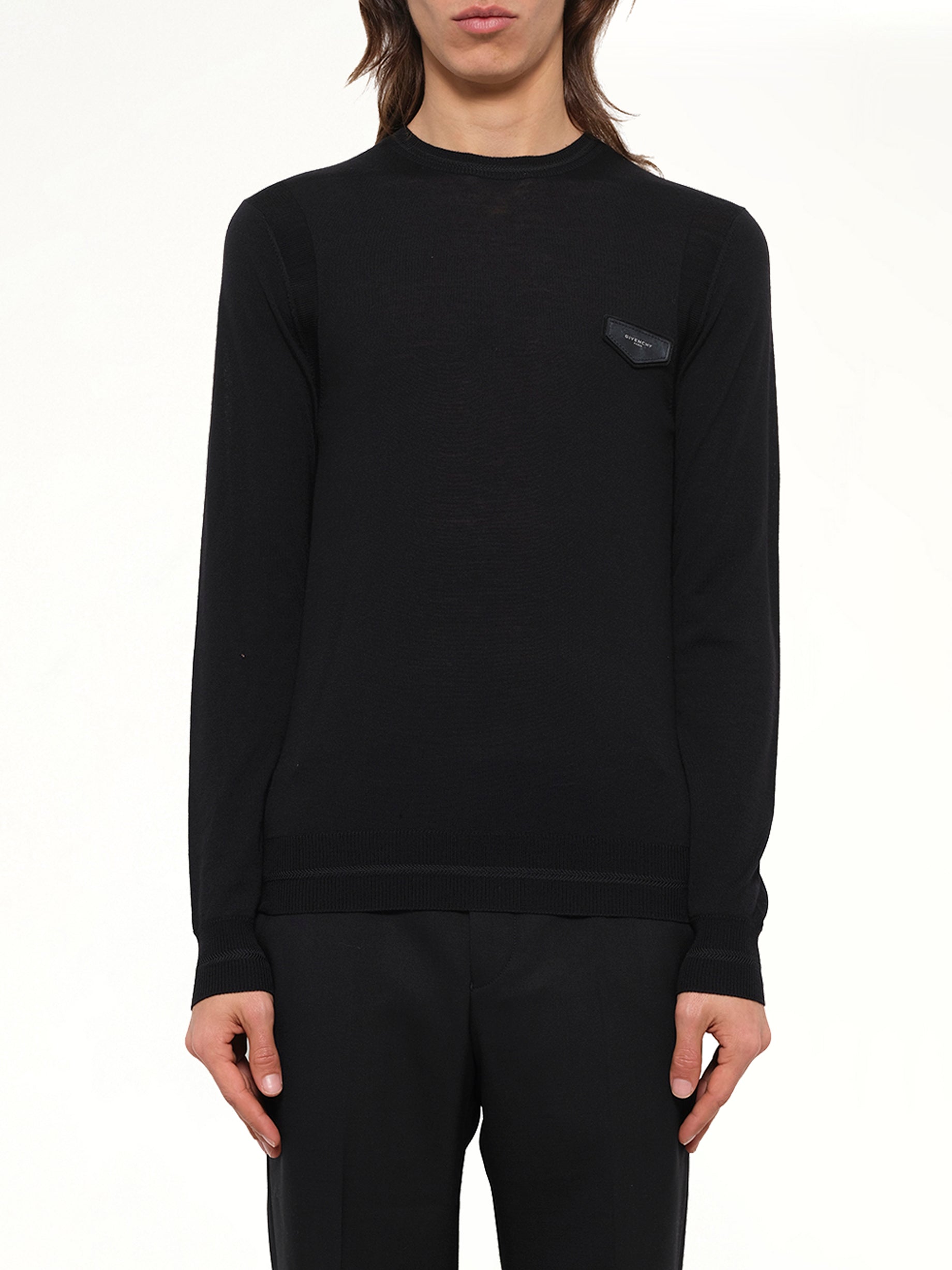 Leather Patch Pullover in Black